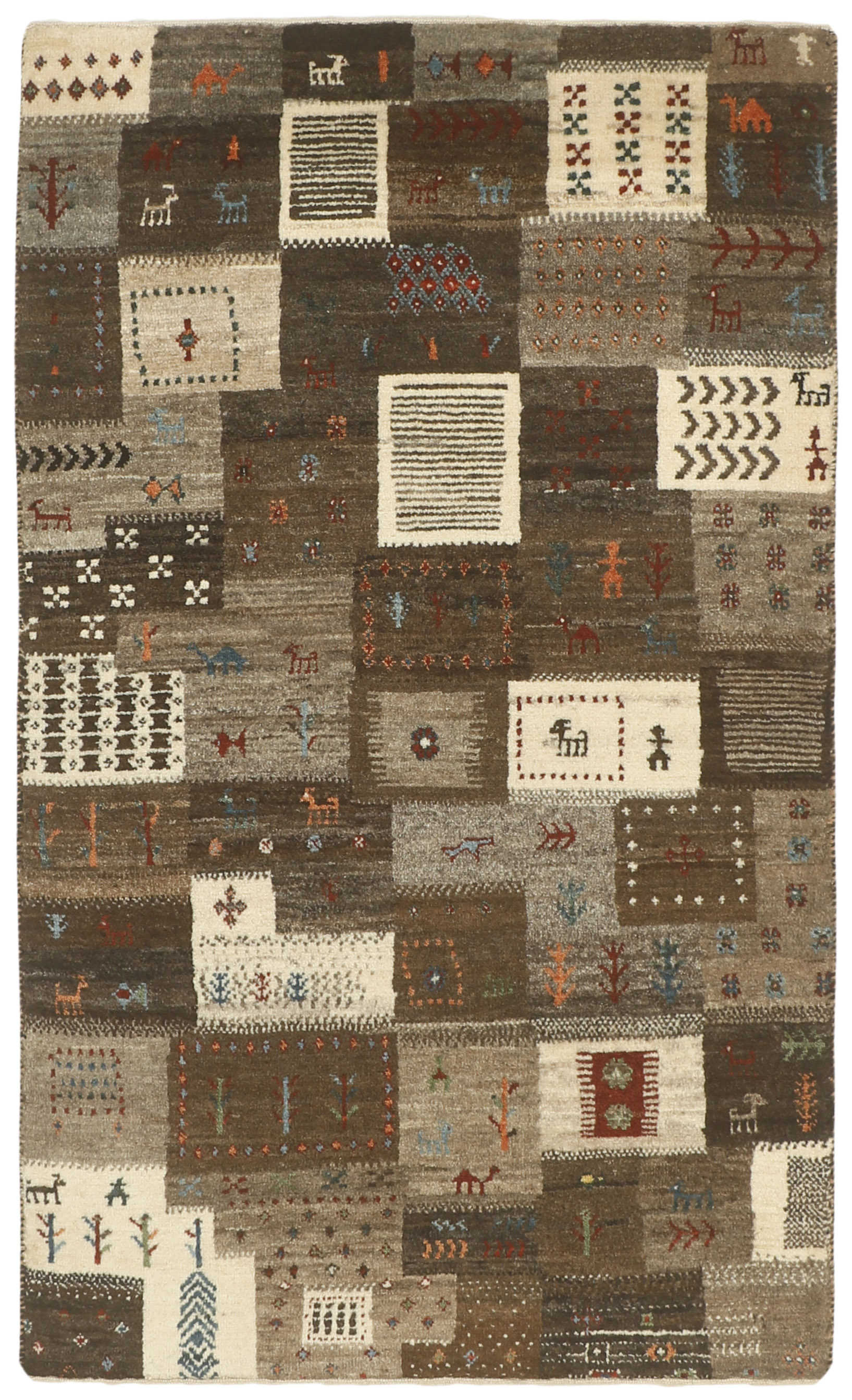 Authentic Persian wool rug with geometric design in beige