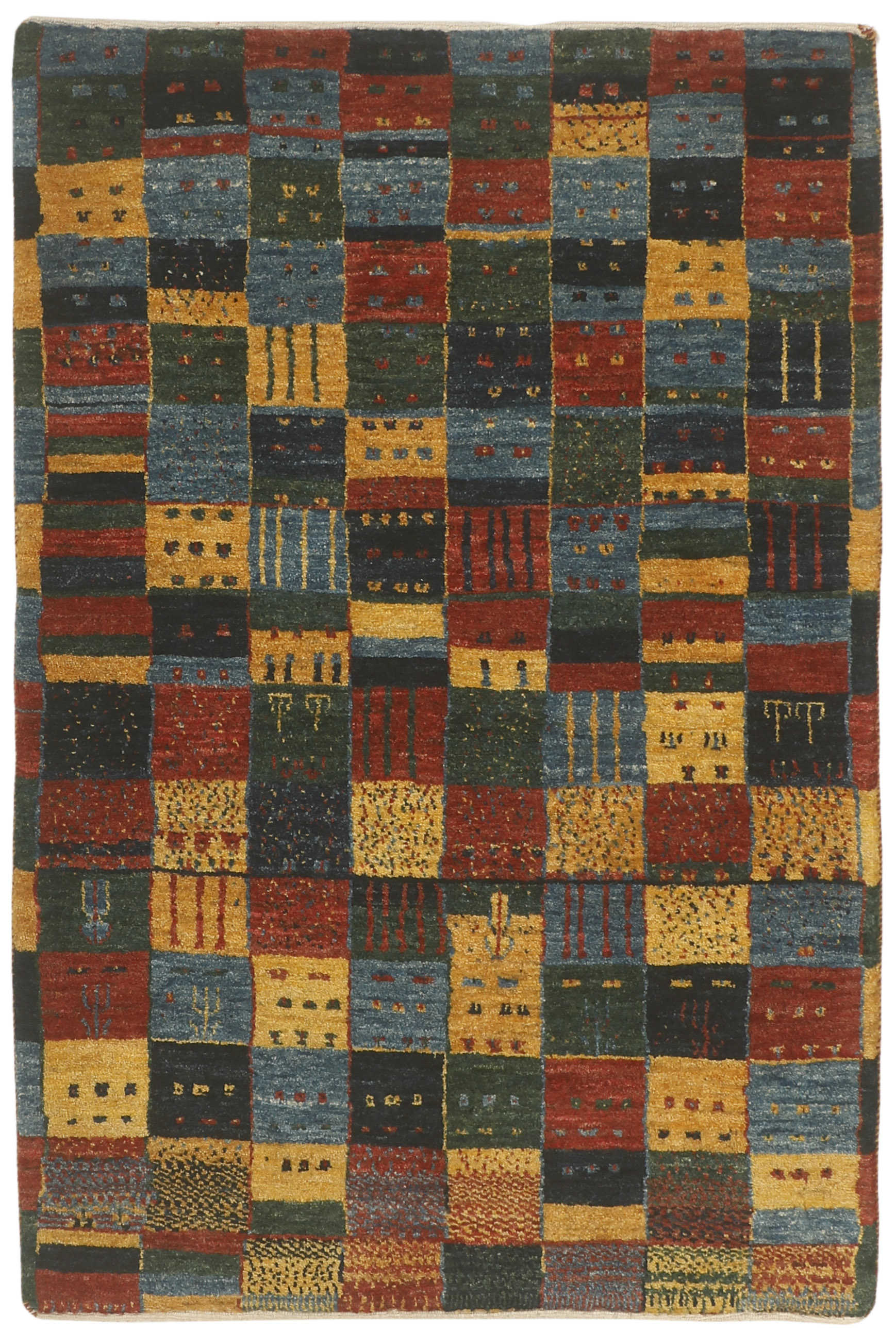 Authentic Persian wool rug with a multicolour geometric design