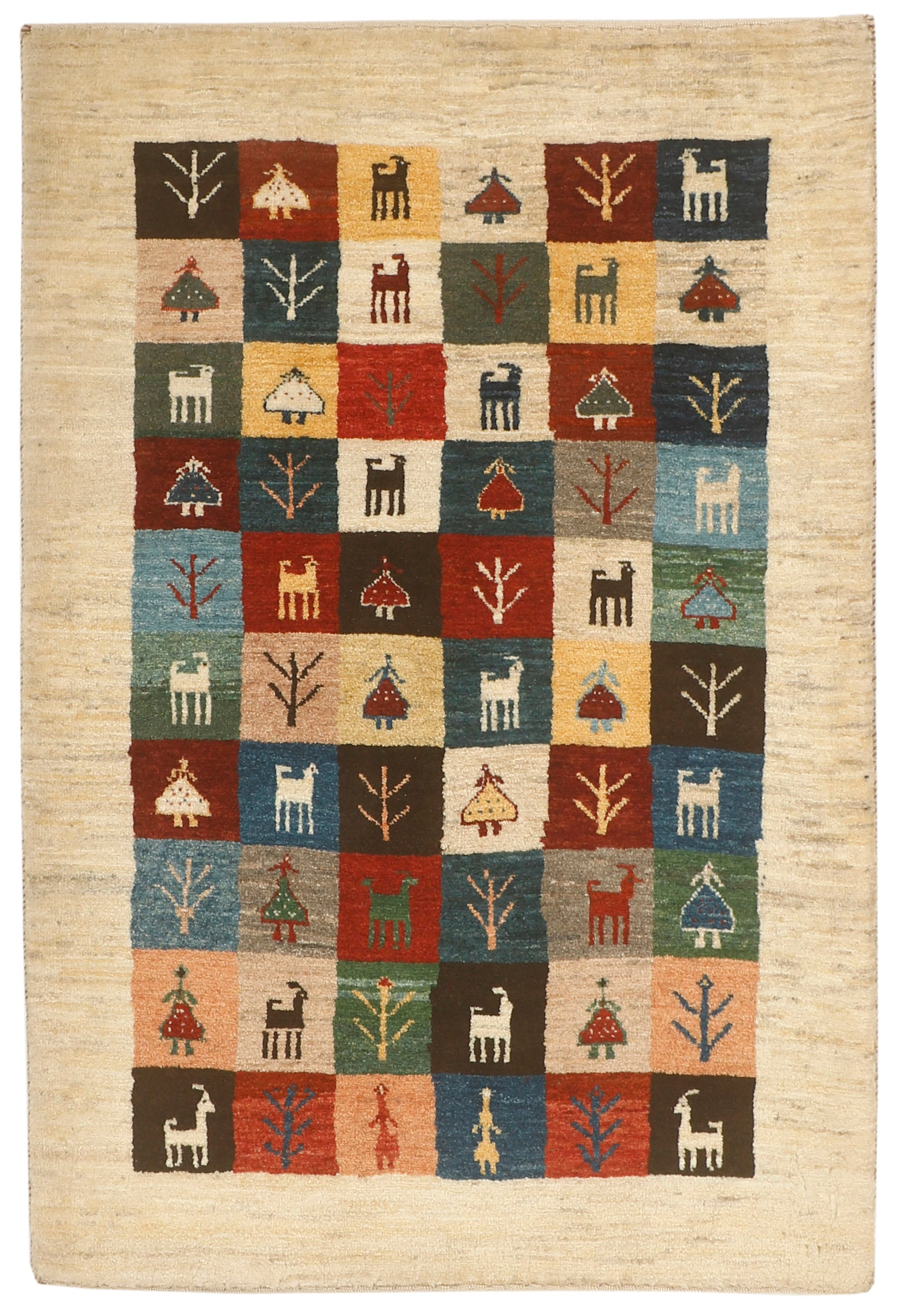 Authentic Persian wool rug with a multicolour geometric design