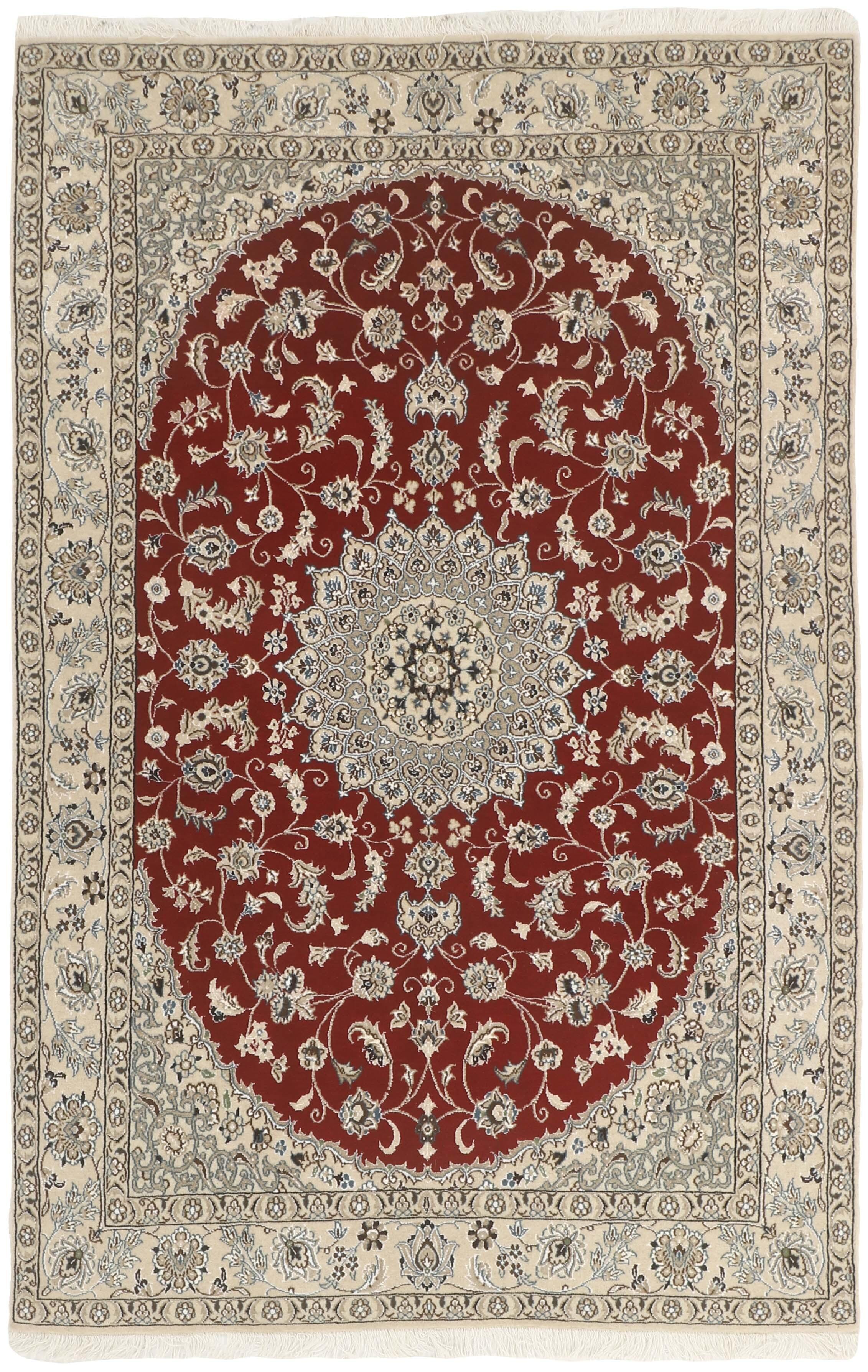 Authentic oriental rug with traditional floral design in red