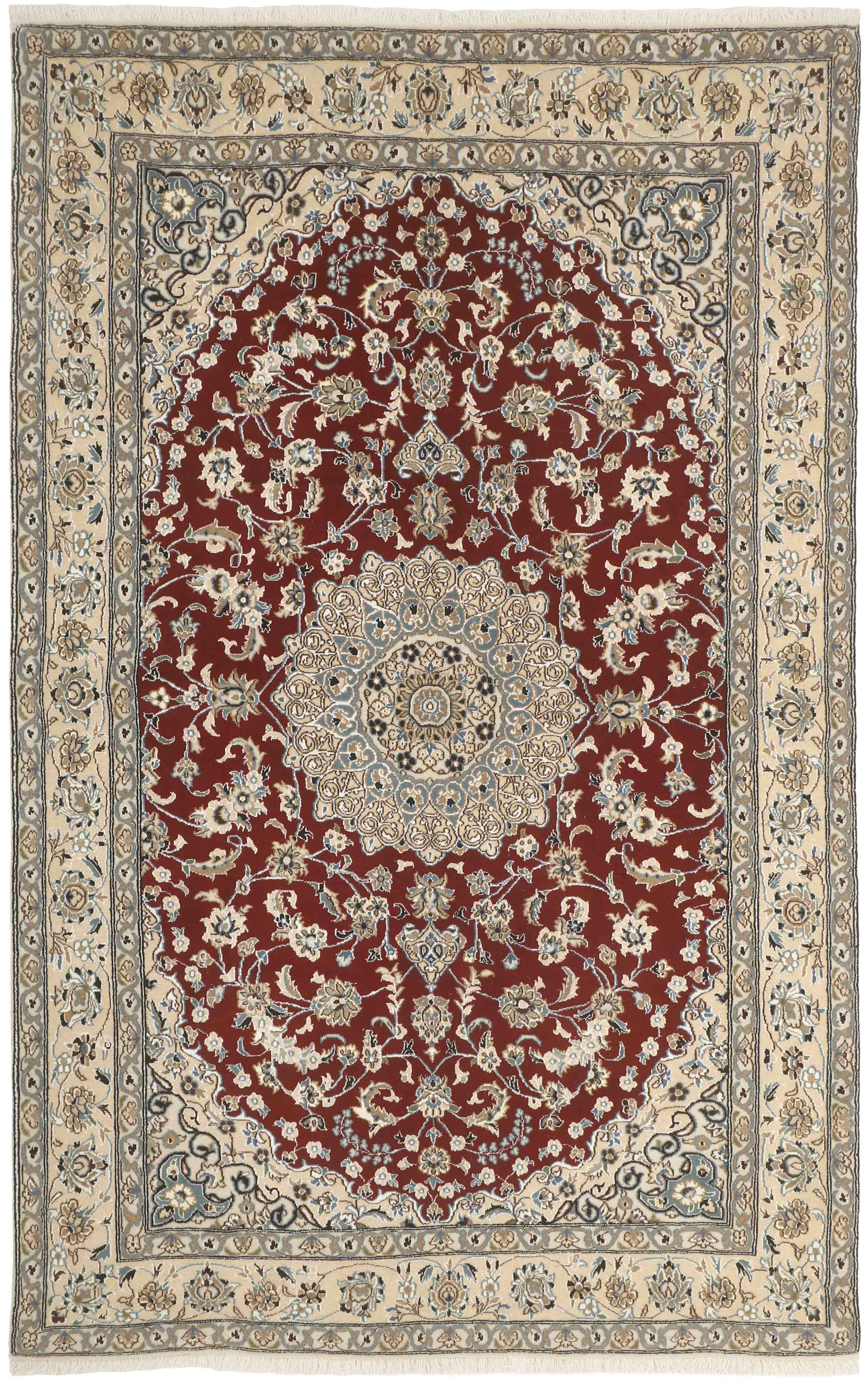 Authentic oriental rug with traditional floral design in red