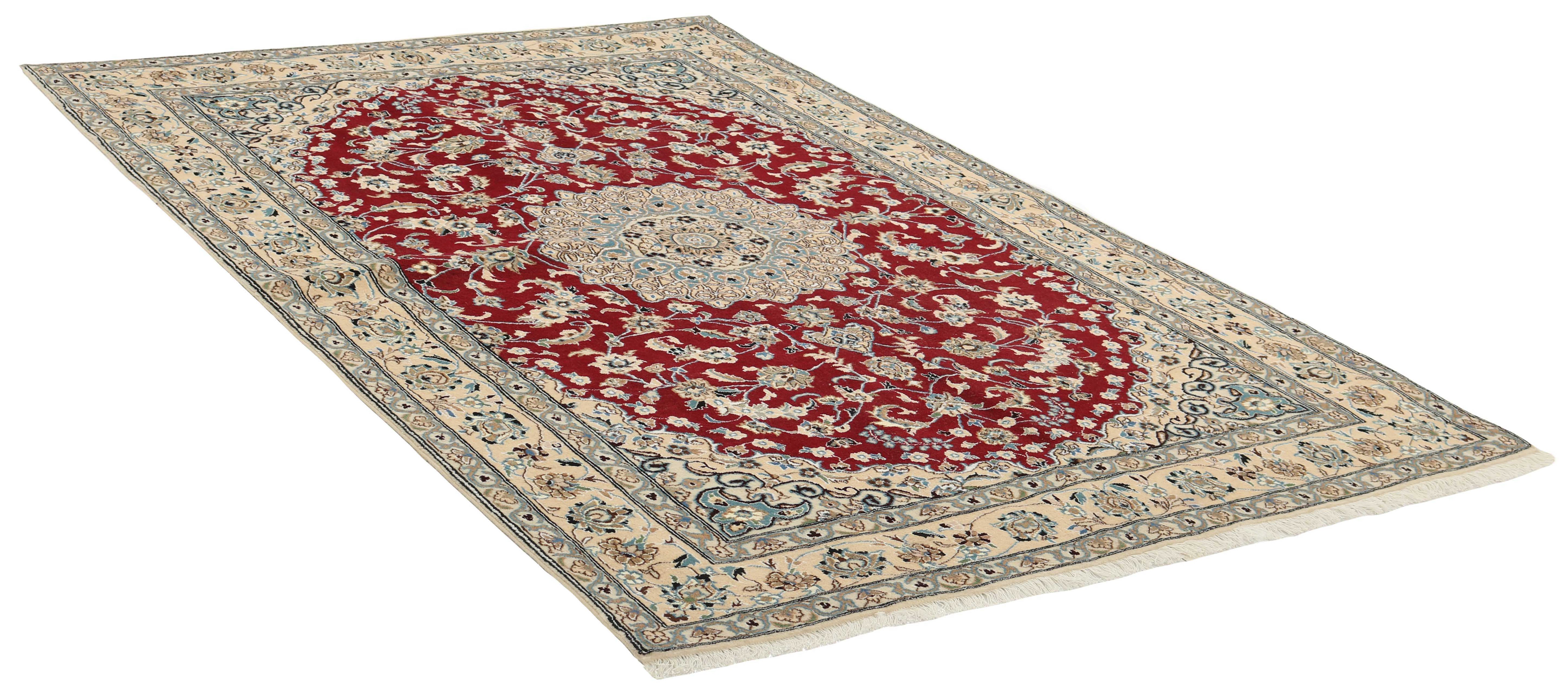 Authentic oriental rug with traditional floral design in red
