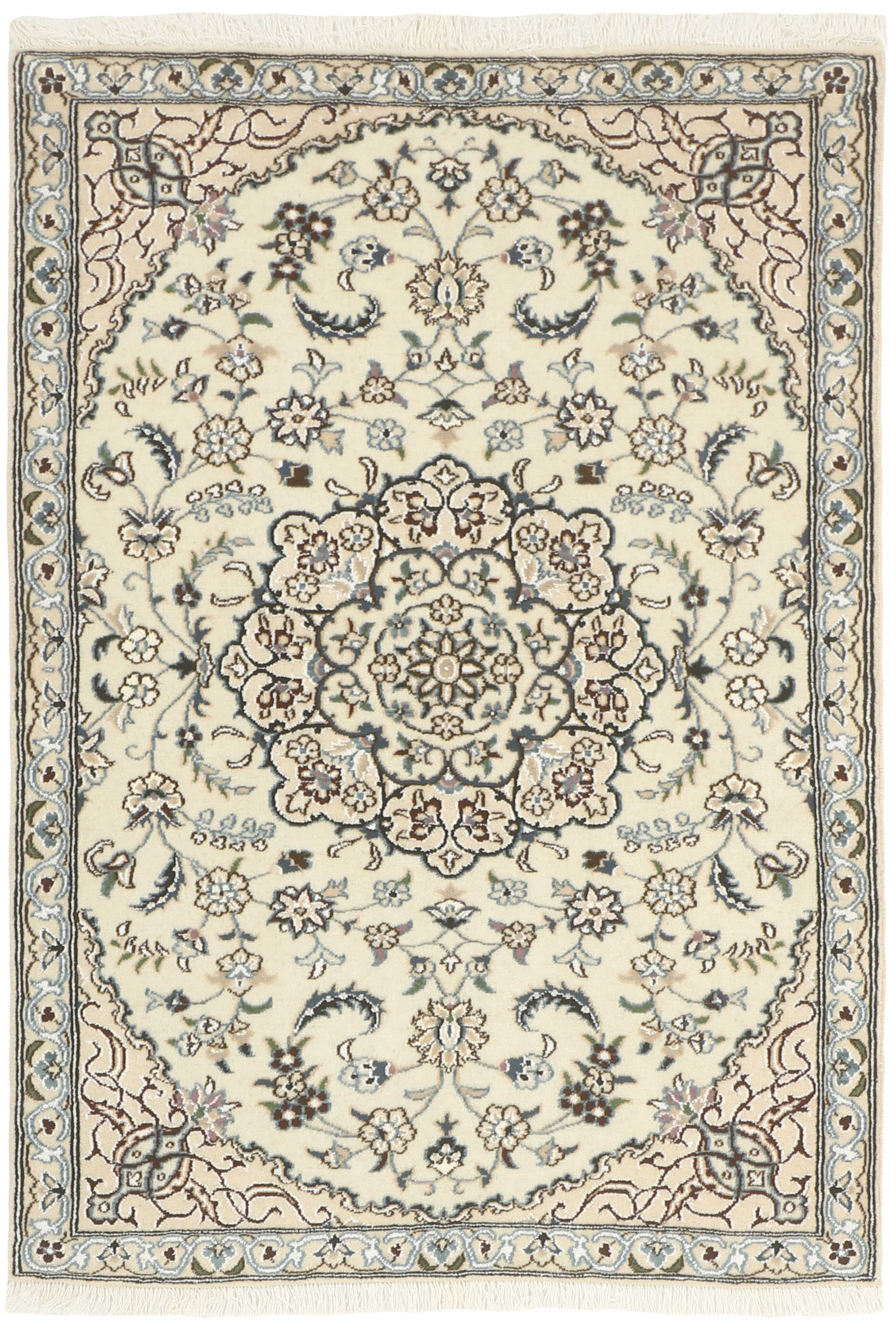 Authentic oriental rug with traditional floral design in beige