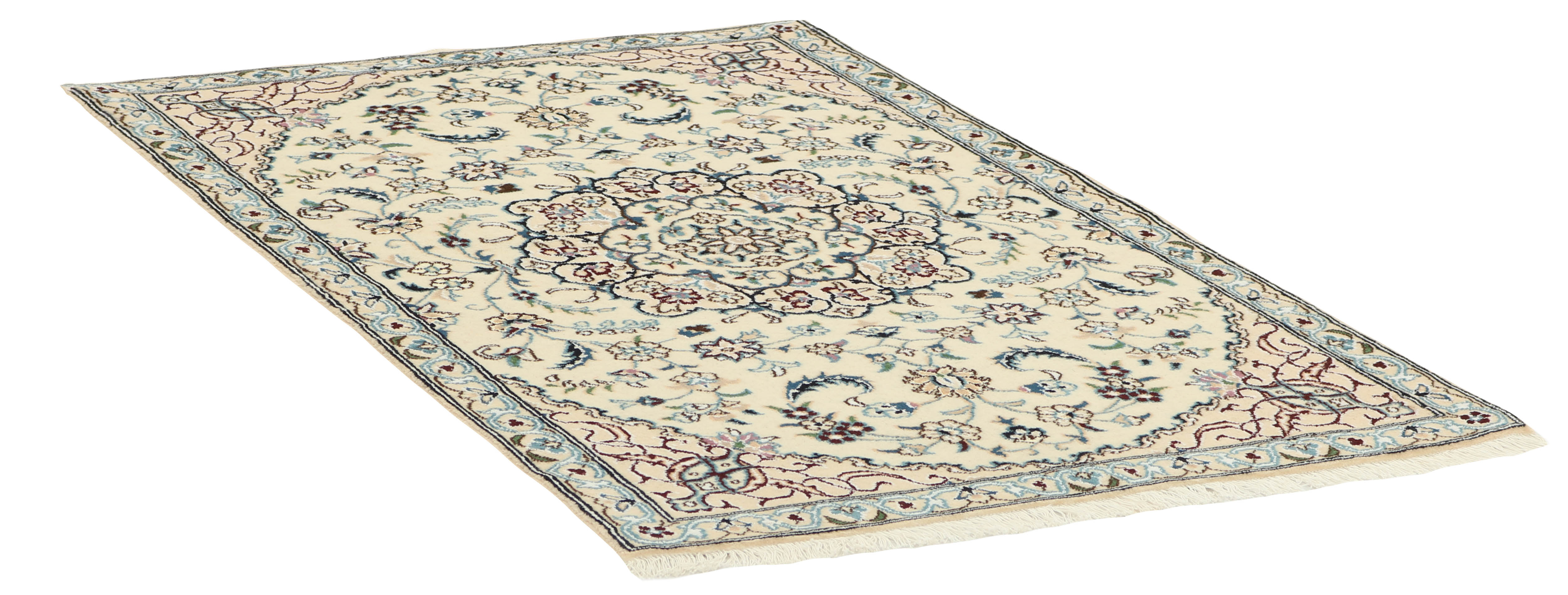 Authentic oriental rug with traditional floral design in beige
