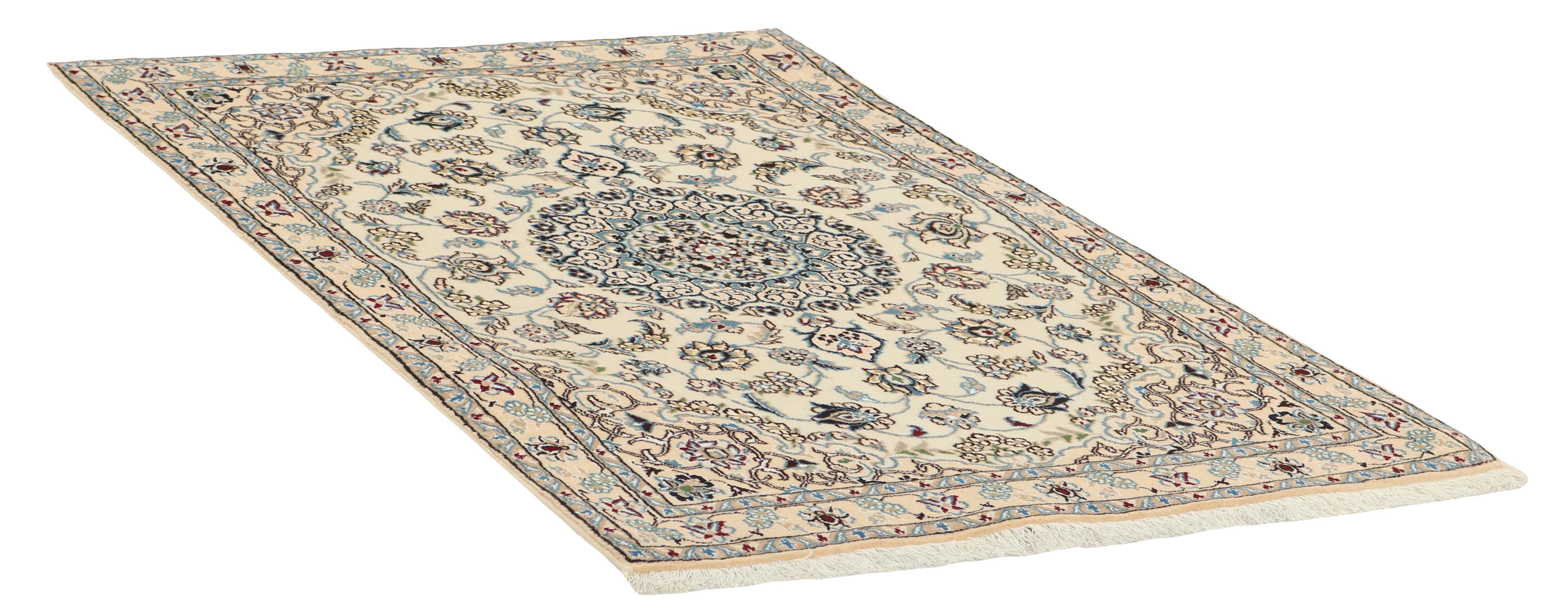 Authentic oriental rug with traditional floral design in beige