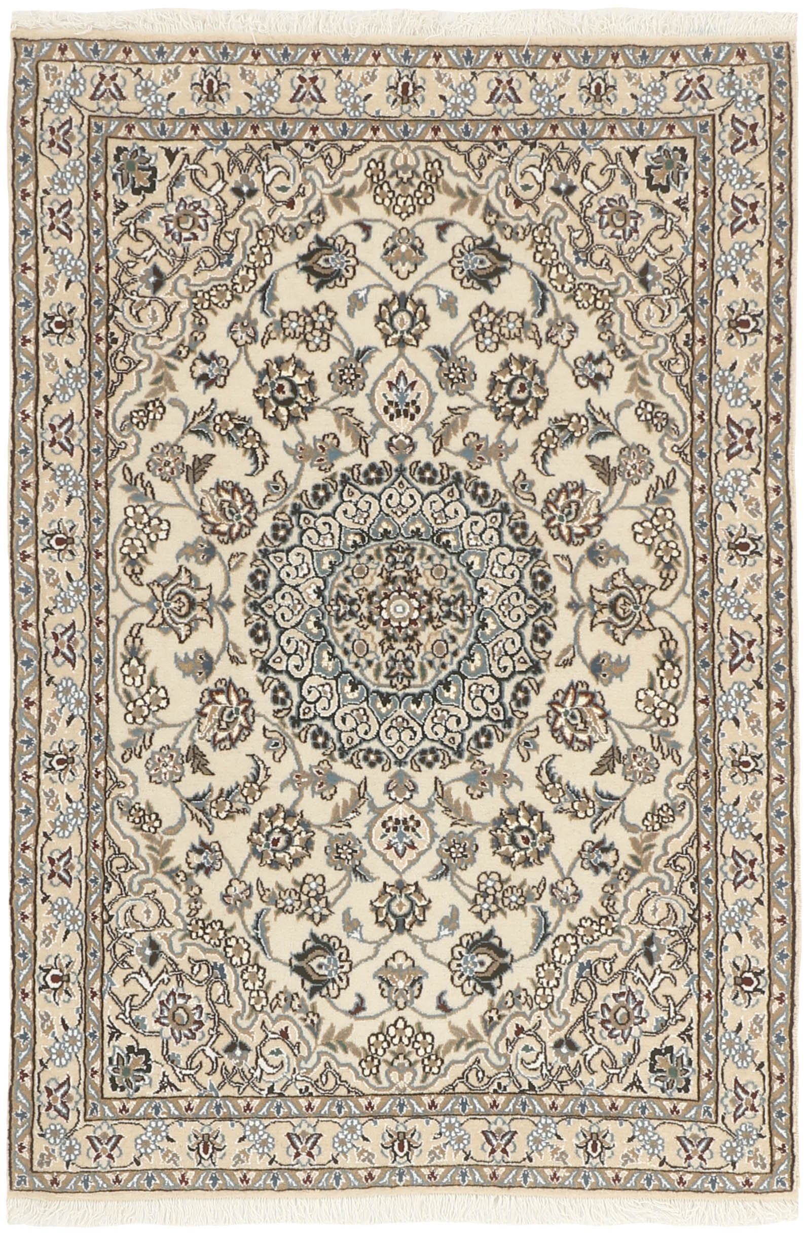 Authentic oriental rug with traditional floral design in beige