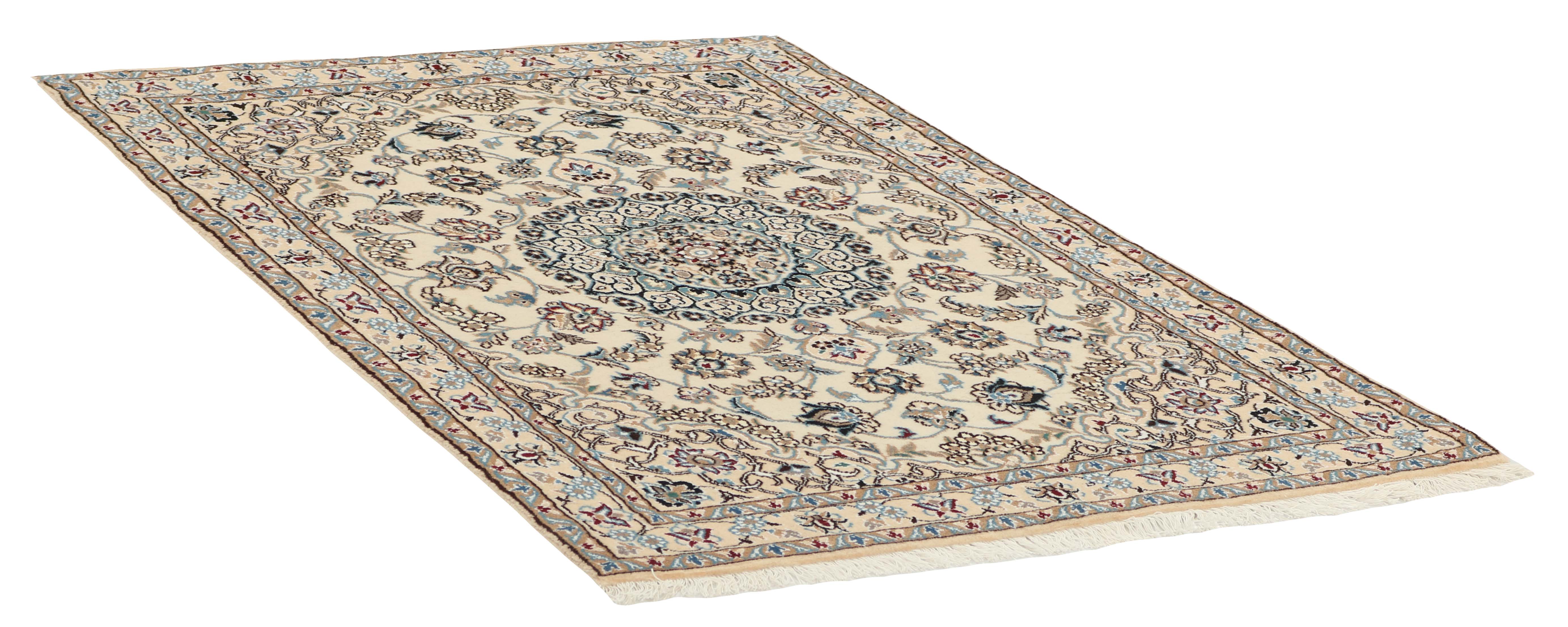 Authentic oriental rug with traditional floral design in beige