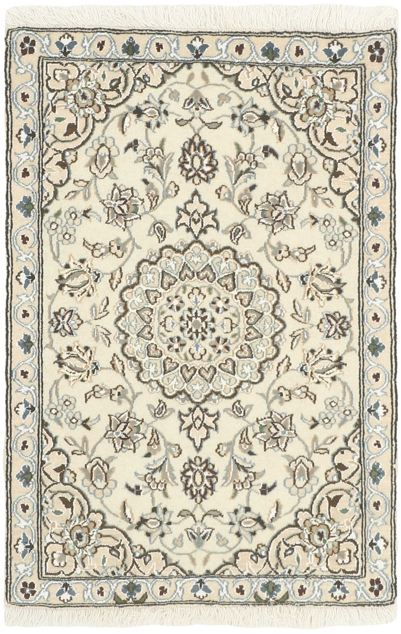 Authentic oriental rug with traditional floral design in beige