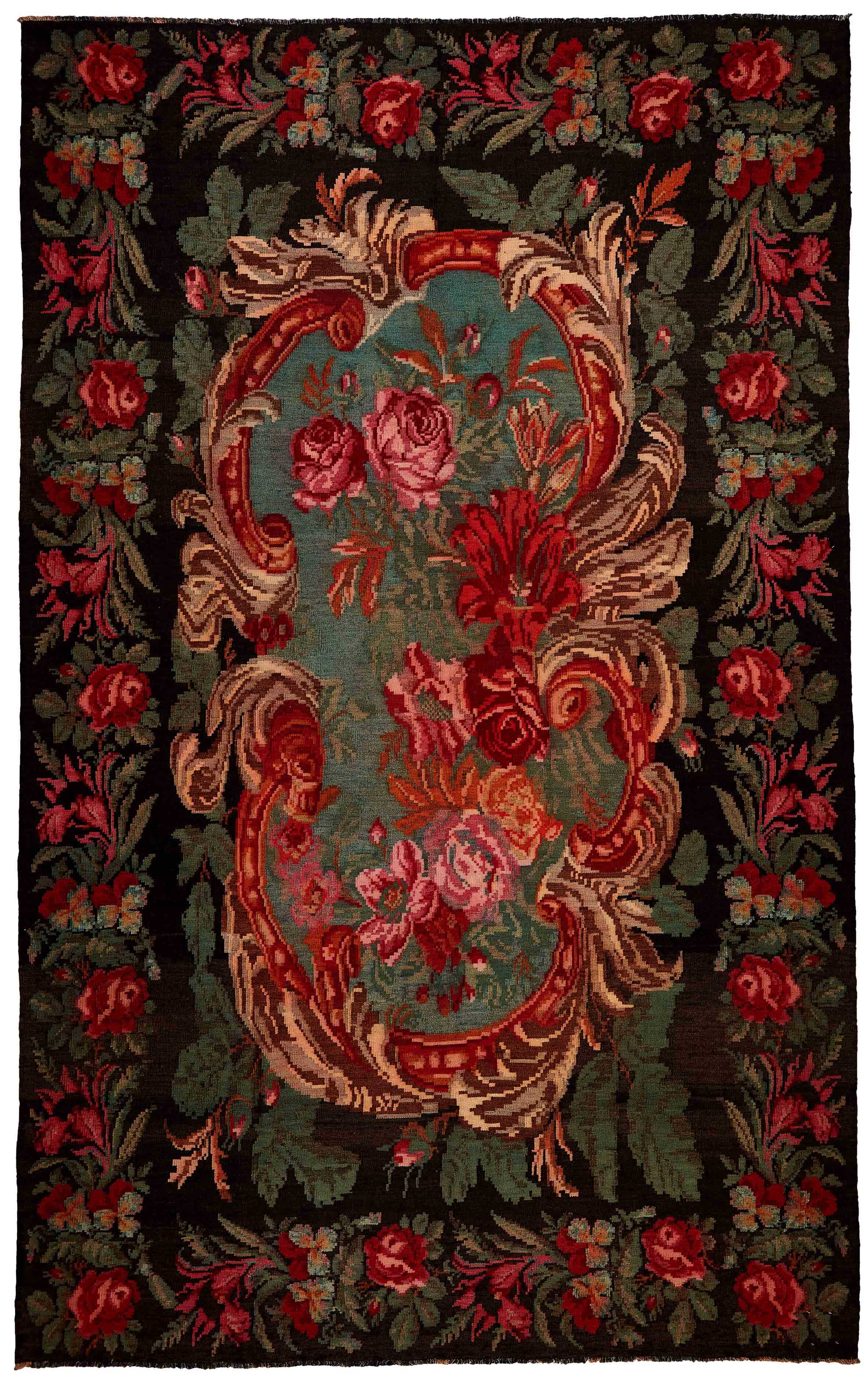 authentic oriental kelim flatweave with floral design