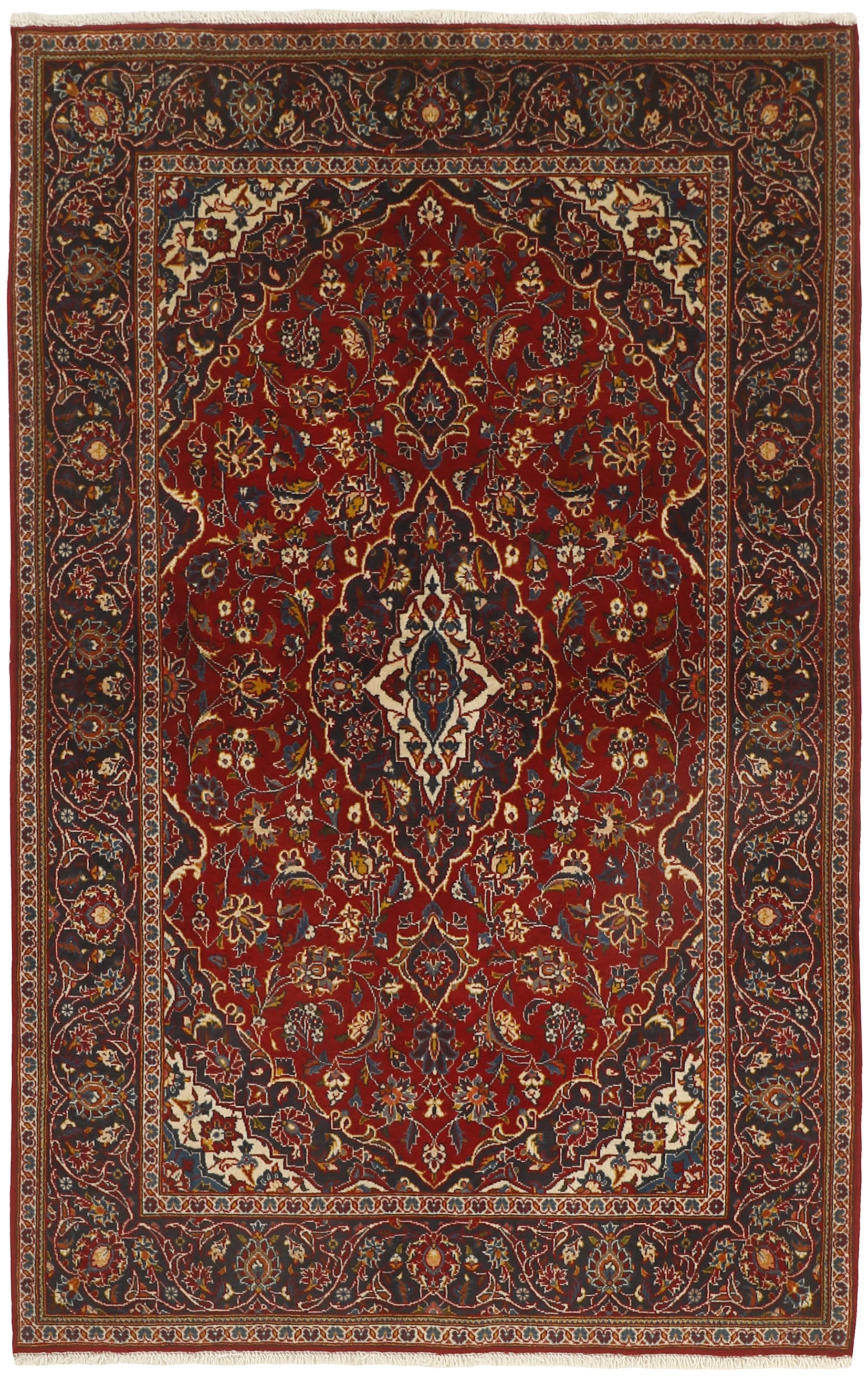 Authentic persian rug with traditional floral design in red and blue