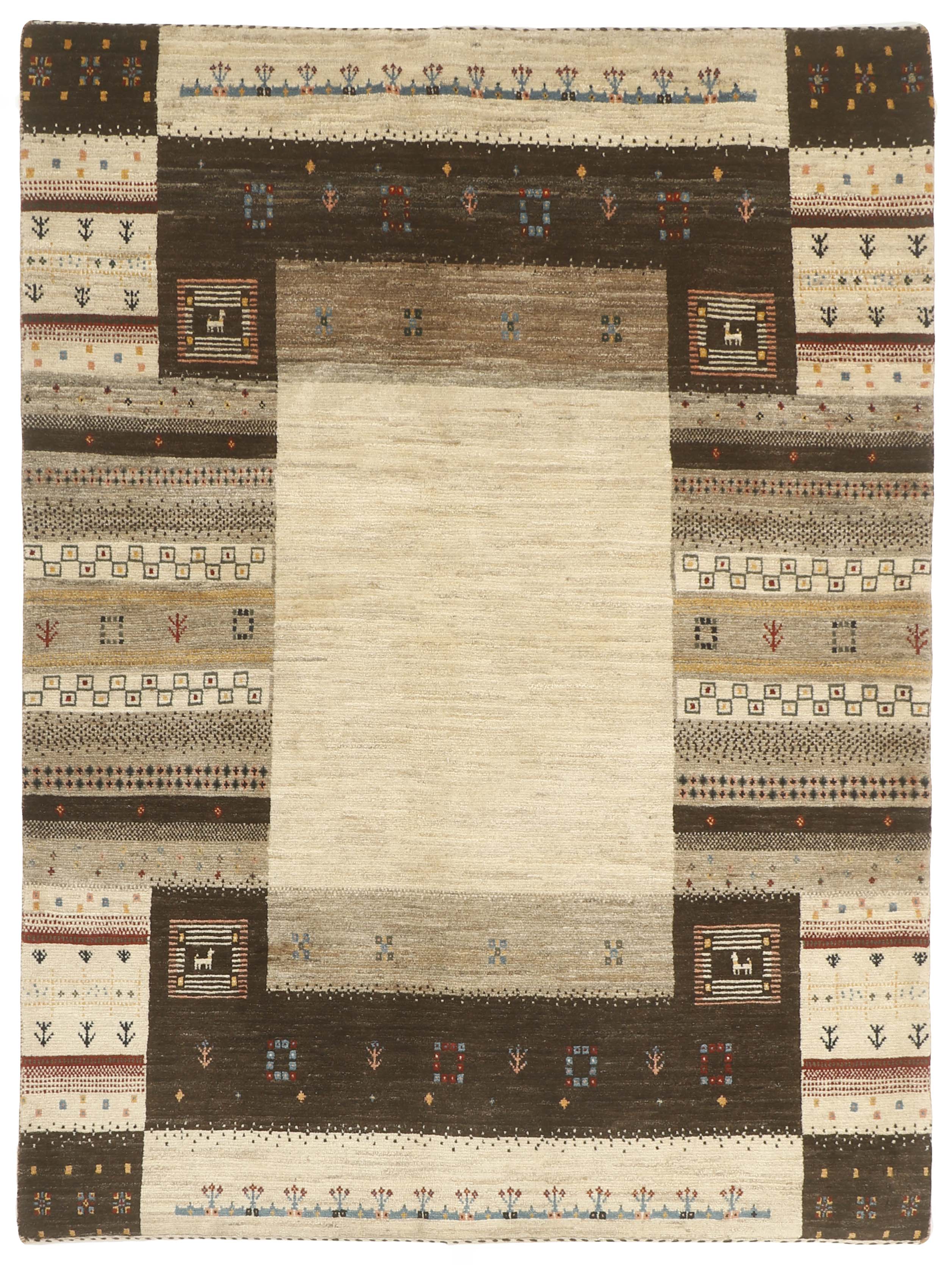 Authentic Persian wool rug with a brown geometric design