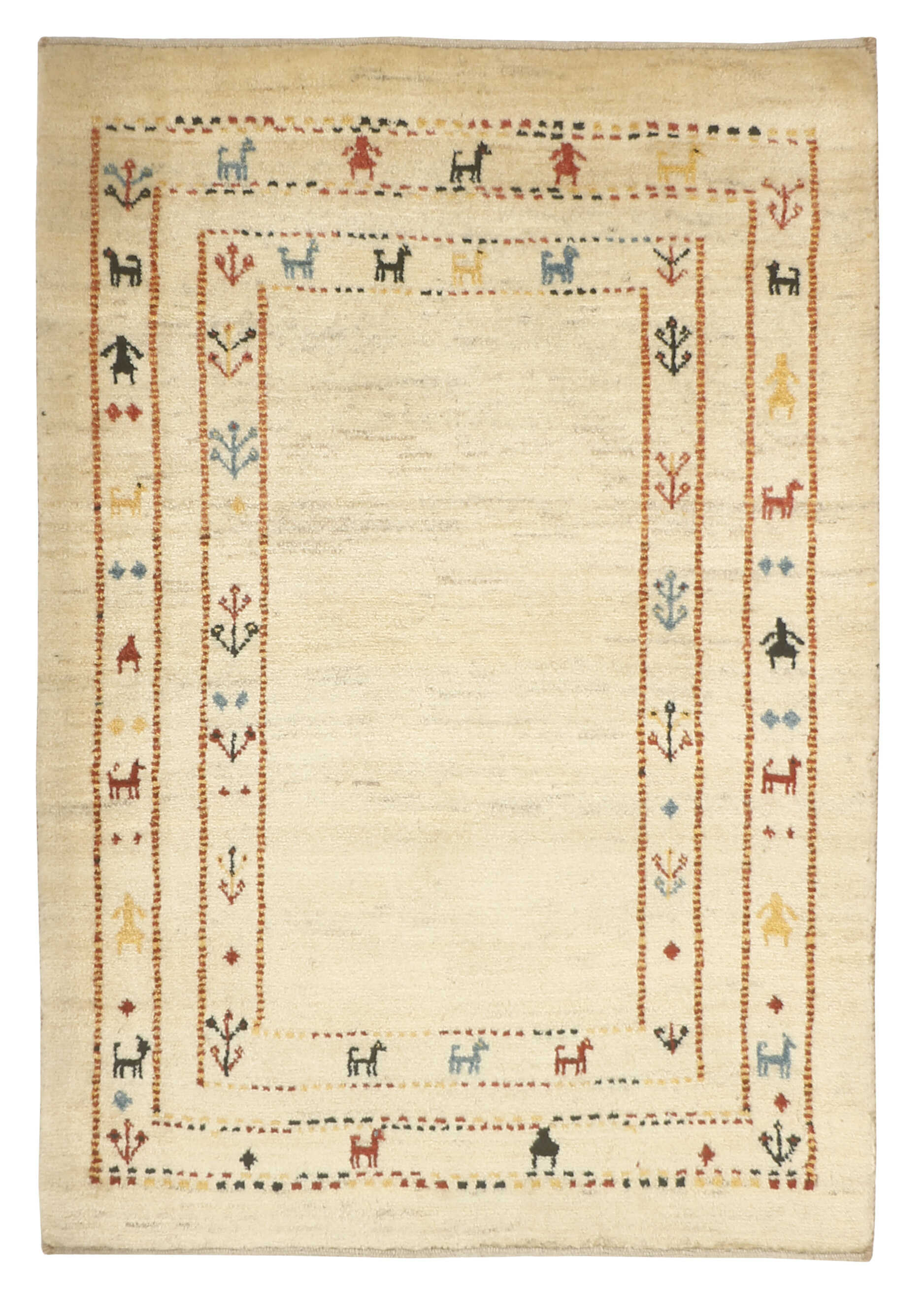 Authentic Persian wool rug with a beige geometric design