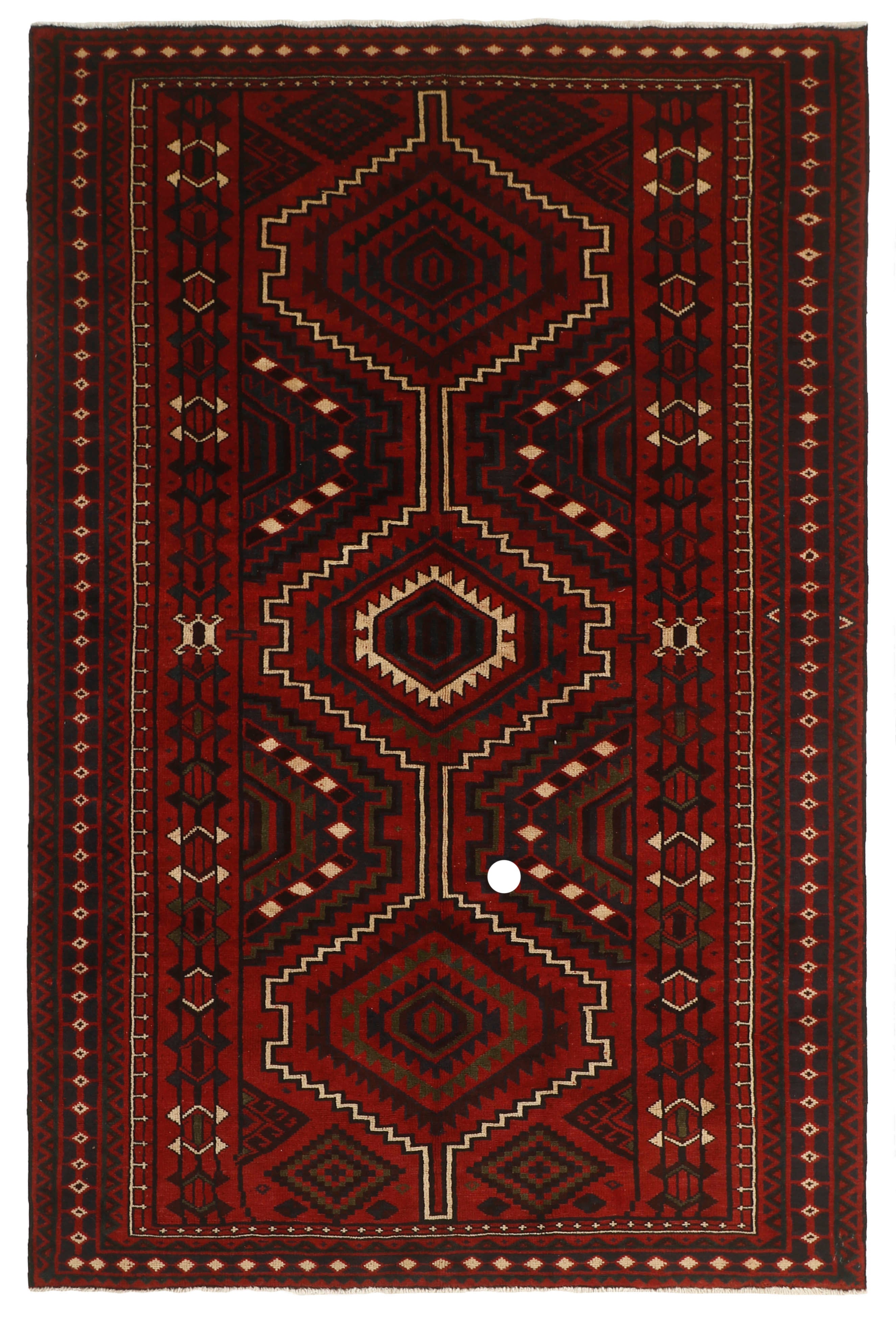 Red persian rug with traditional tribal geometric pattern