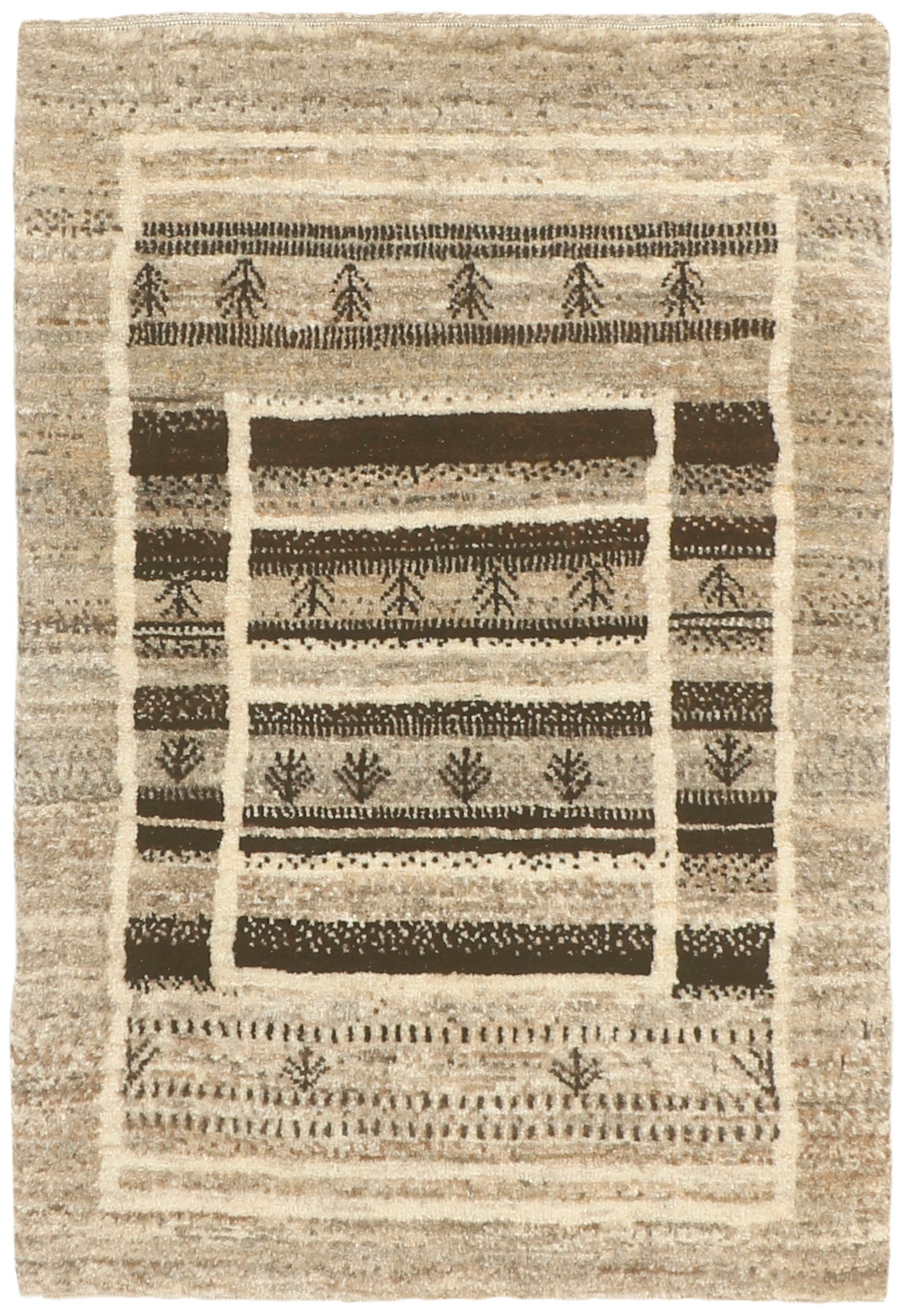 Authentic Persian wool rug with a beige geometric design