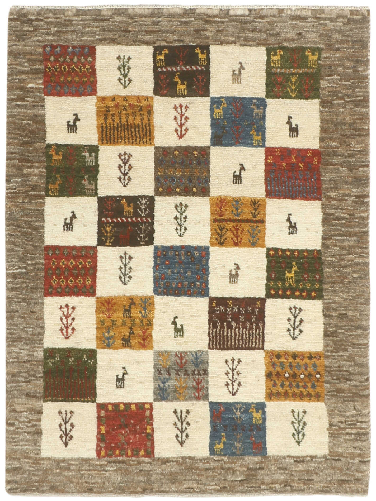 Authentic Persian wool rug with a multicolour geometric design
