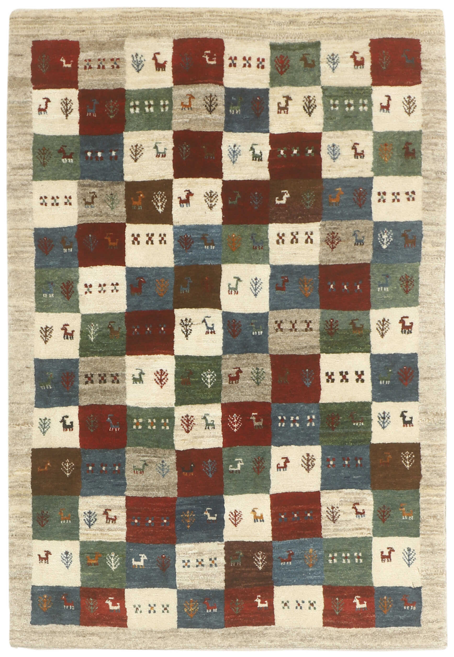 Authentic Persian wool rug with a multicolour geometric design