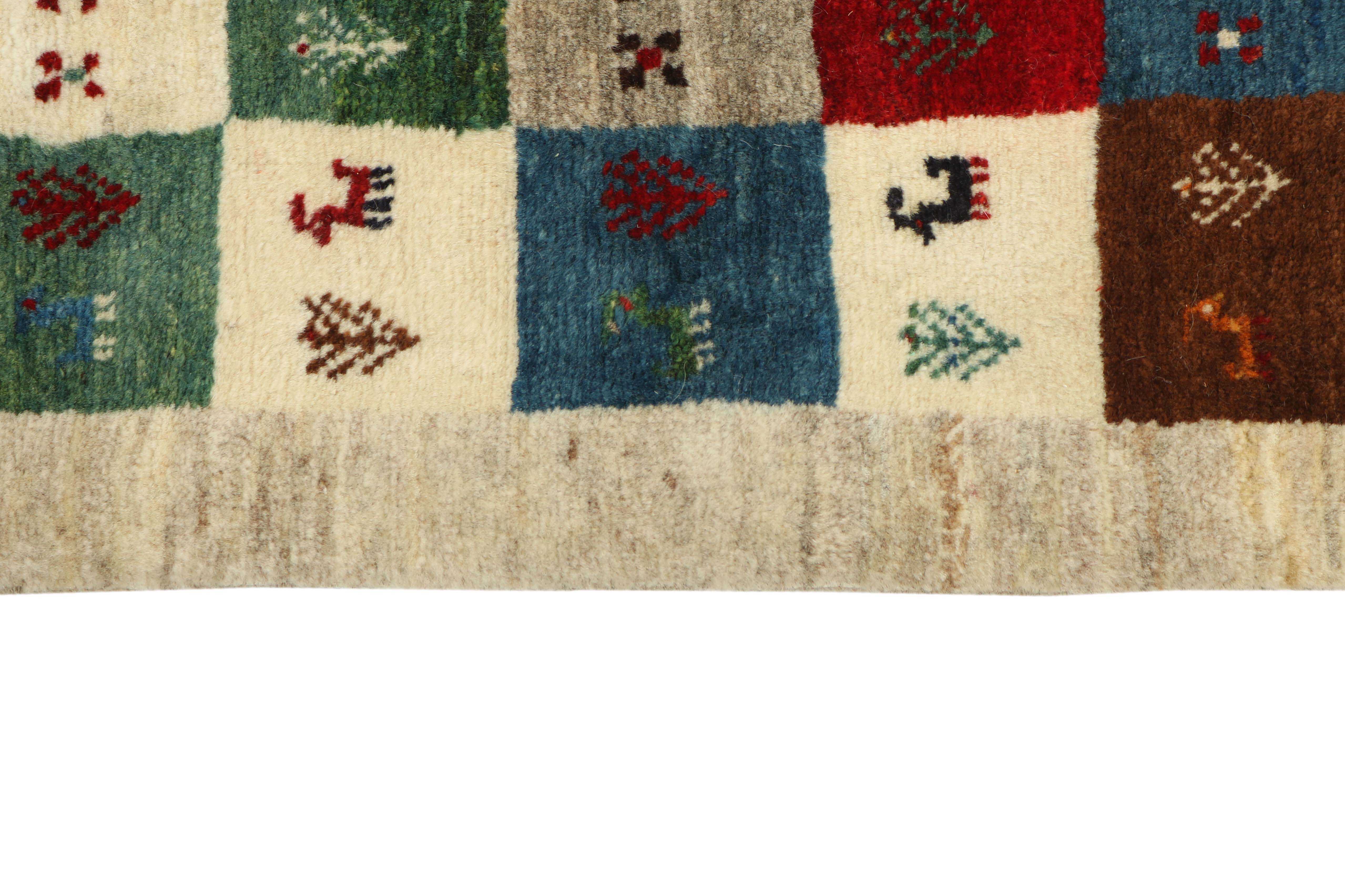 Authentic Persian wool rug with a multicolour geometric design