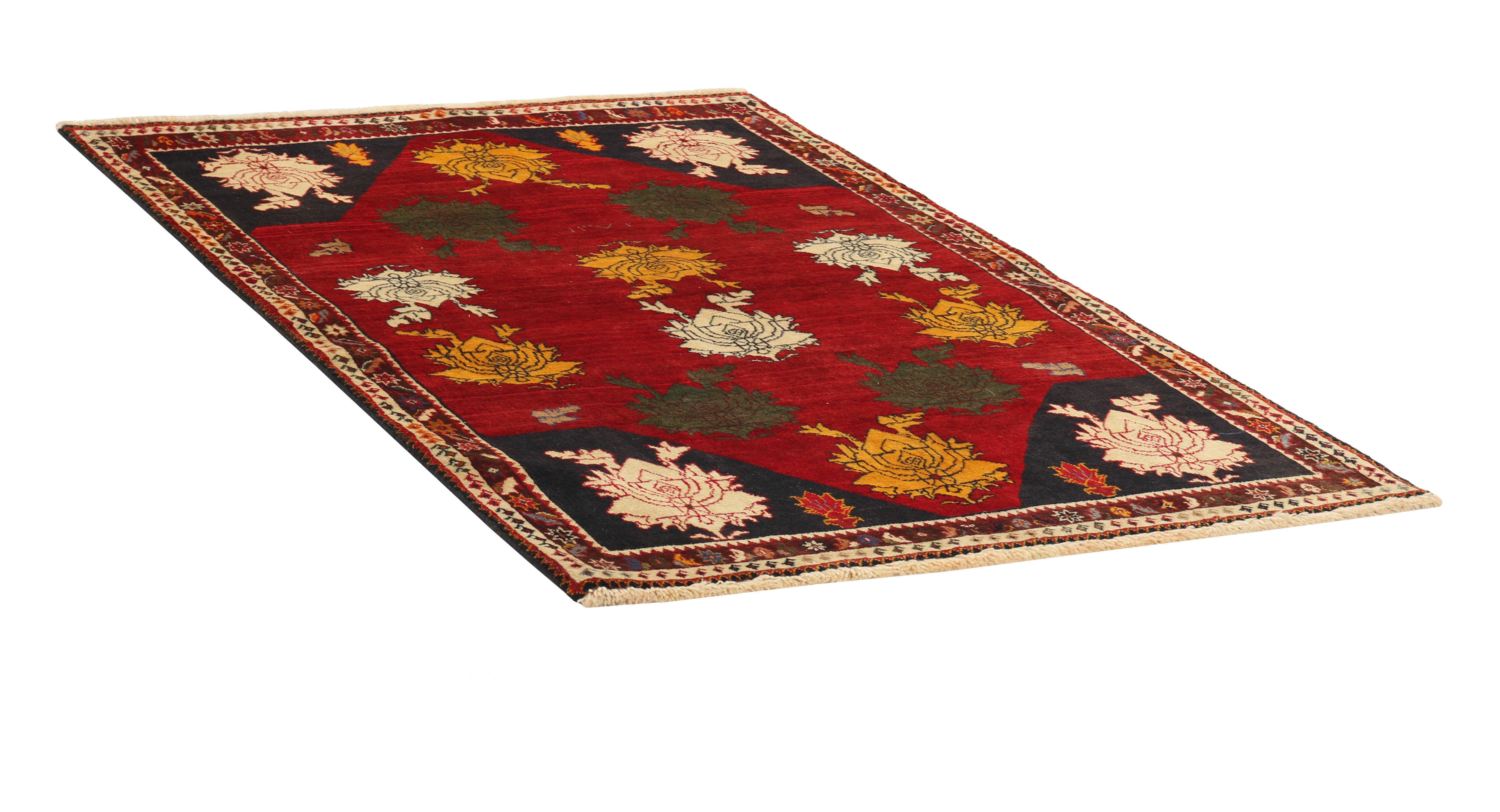 red persian rug with geometric design