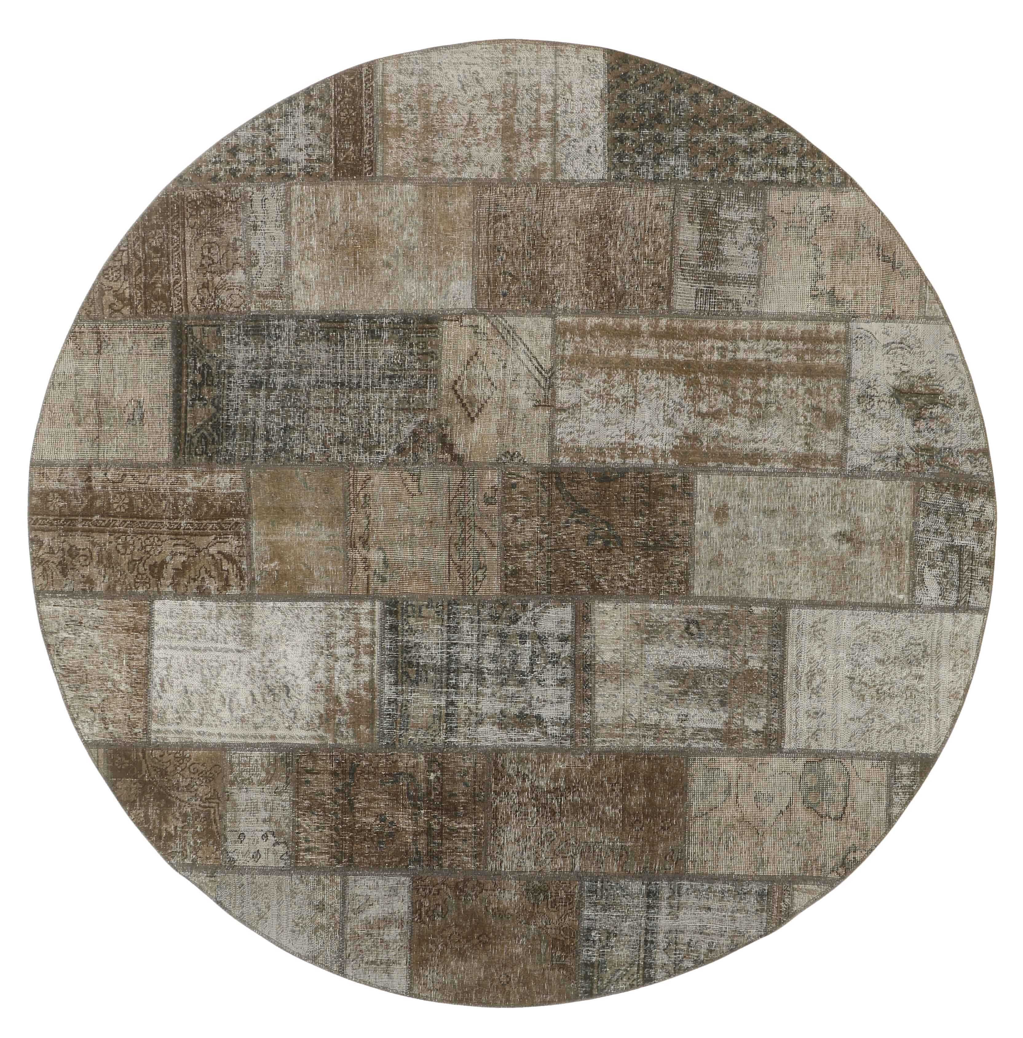 Authentic brown patchwork persian circle rug