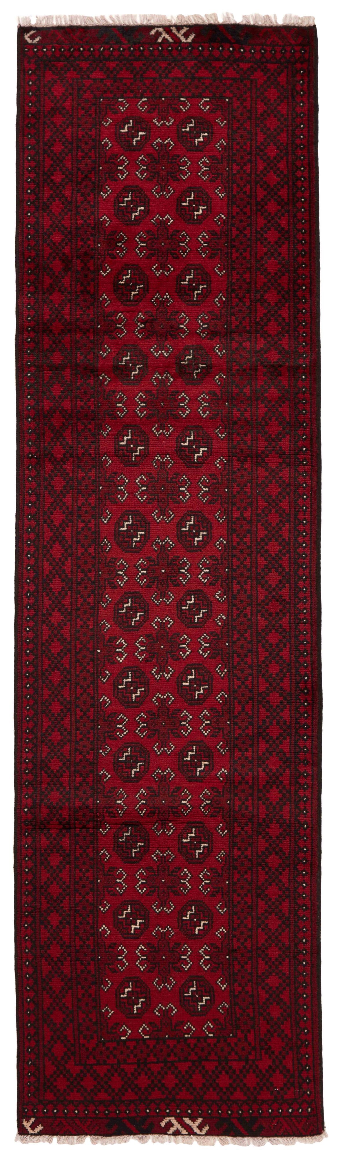Red oriental runner with traditional Elephant's foot pattern
