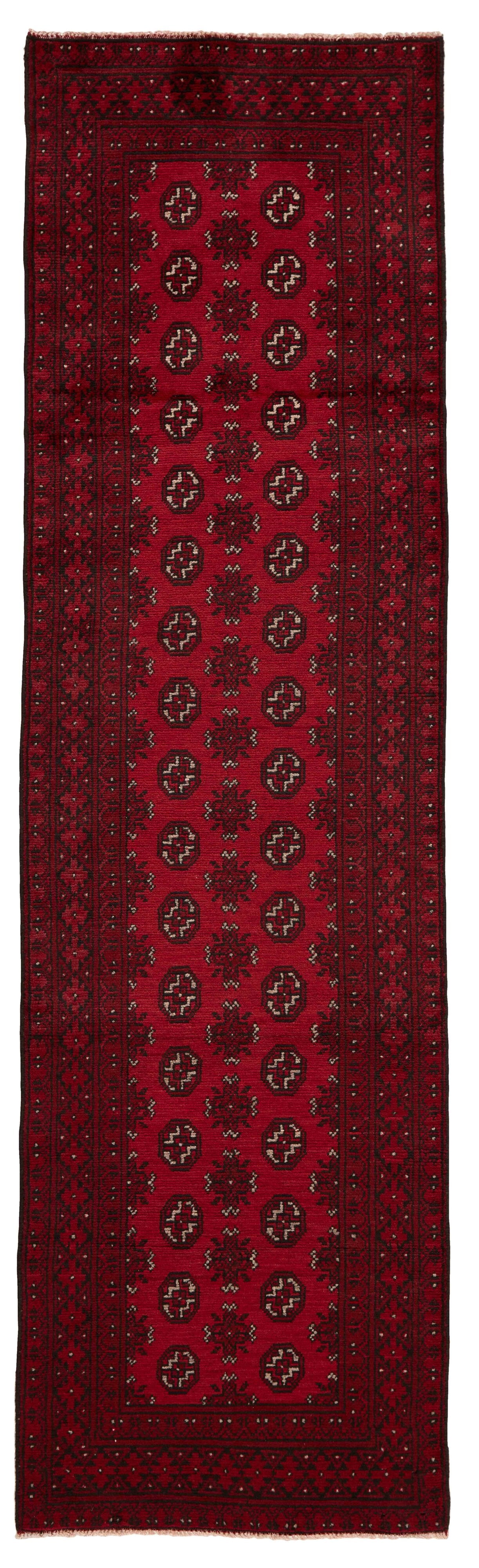 Red oriental runner with traditional Elephant's foot pattern