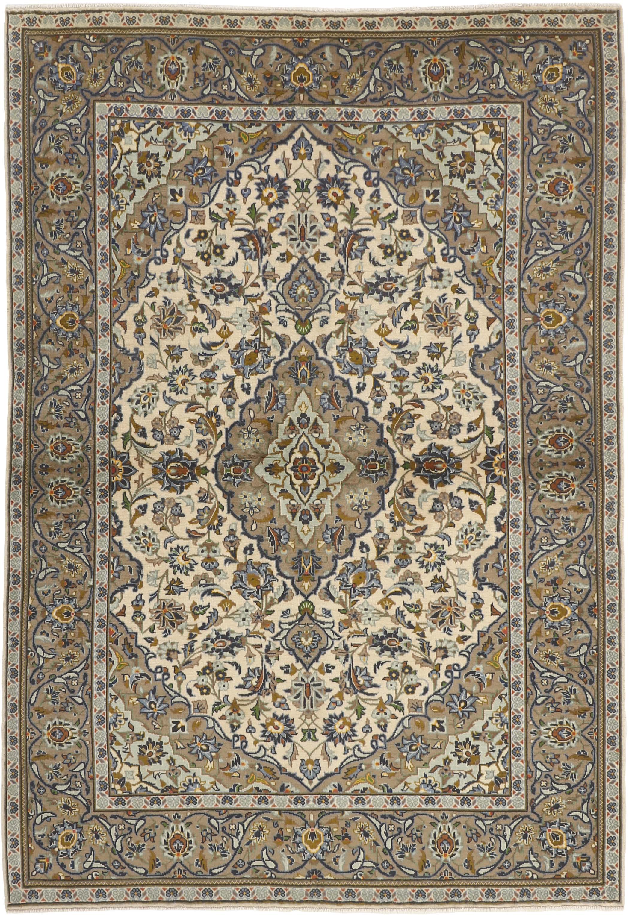 Authentic persian rug with traditional floral design in beige