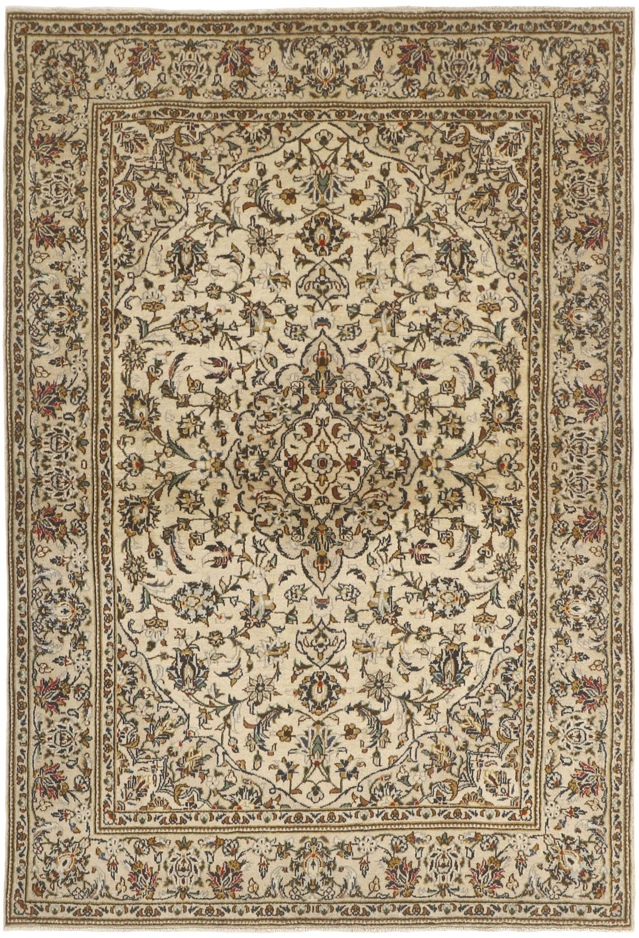 Authentic persian rug with traditional floral design in beige