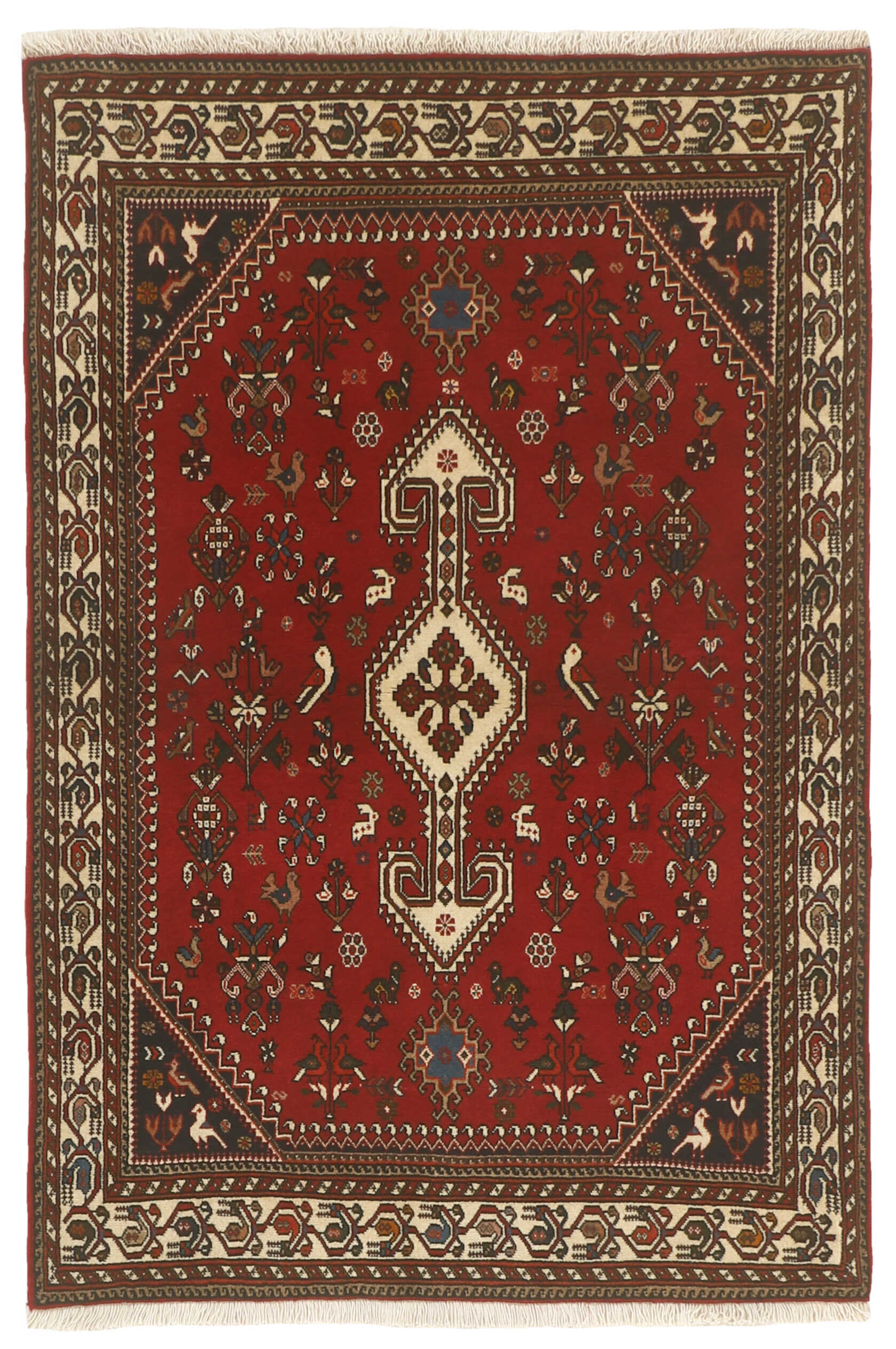 Authentic persian rug with traditional tribal geometric design in red