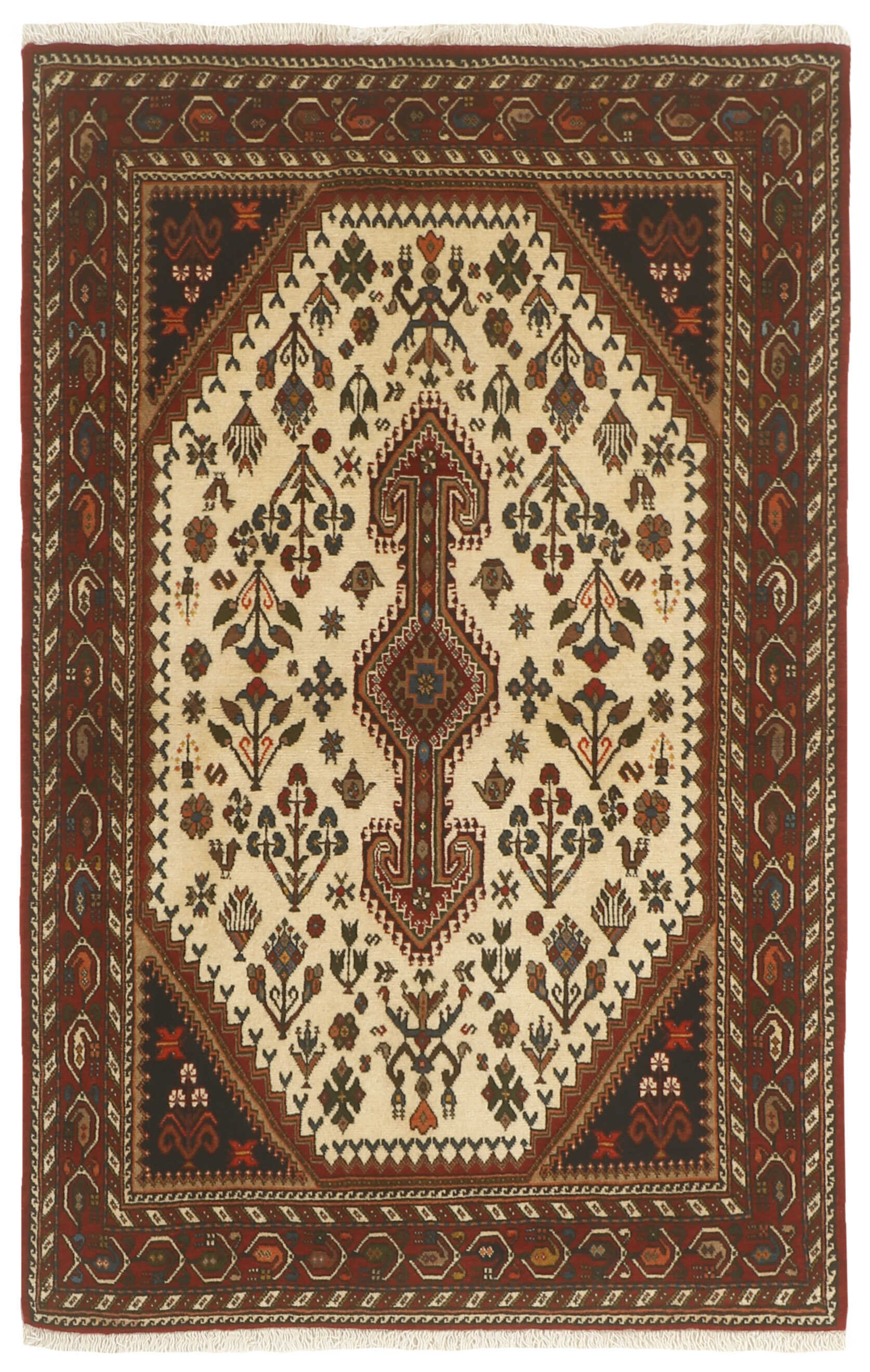 Authentic persian rug with traditional tribal geometric design in red