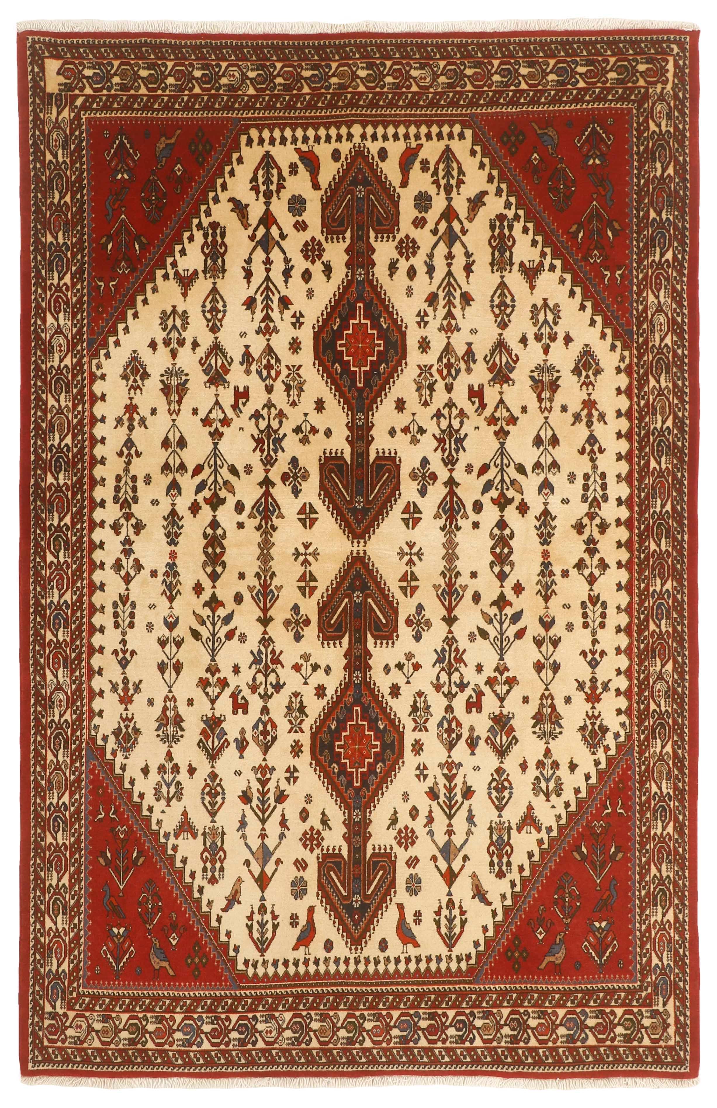 Authentic persian rug with traditional tribal geometric design in red, black & ivory