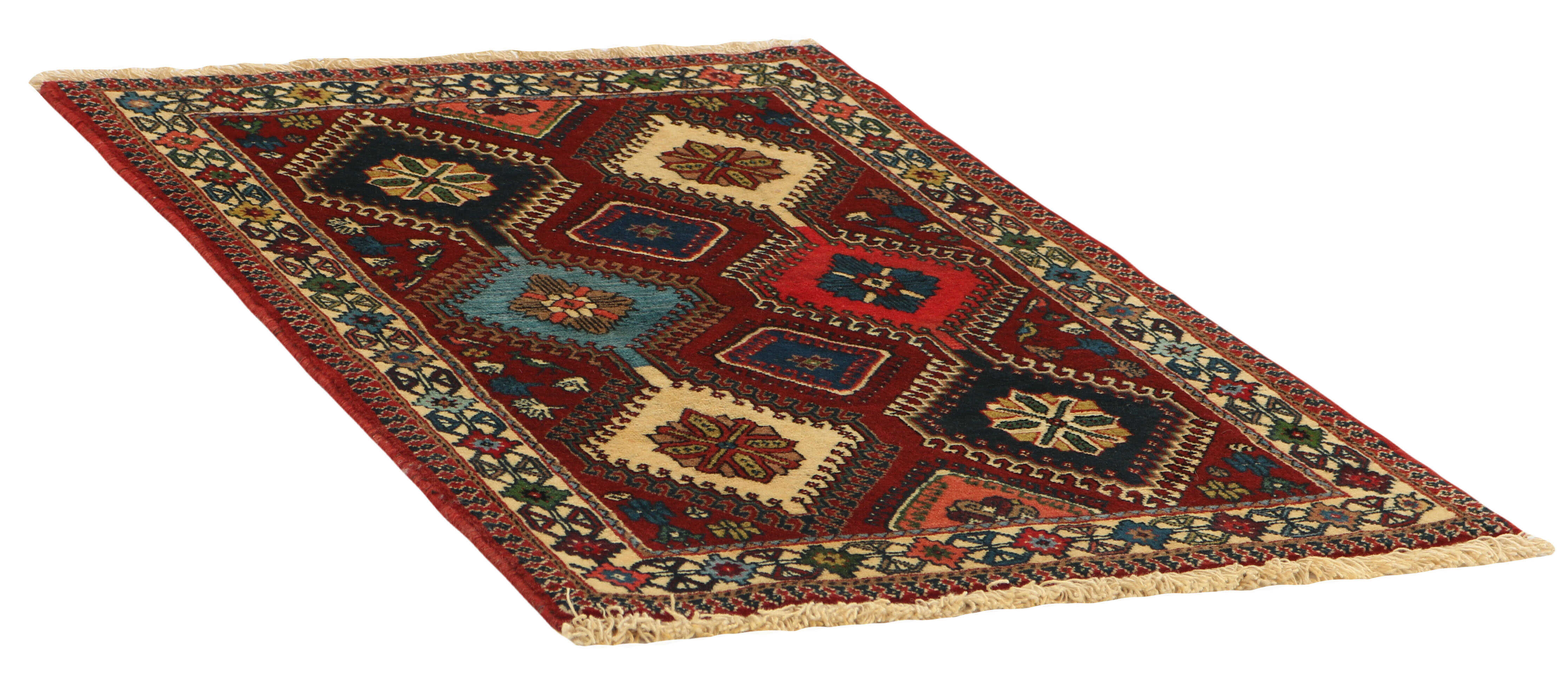 red authentic persian rug with a traditional design
