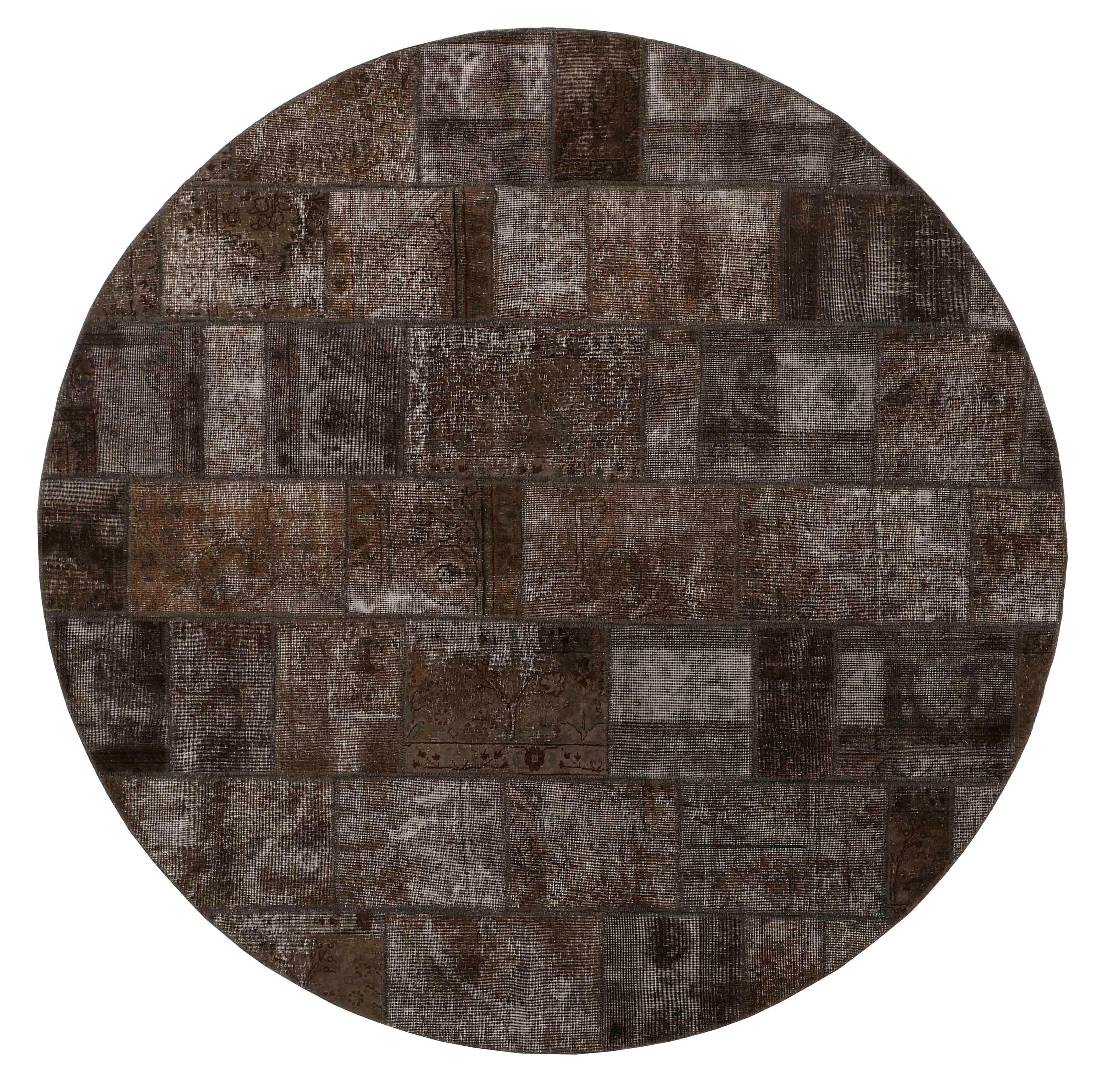 Authentic brown patchwork persian circle rug