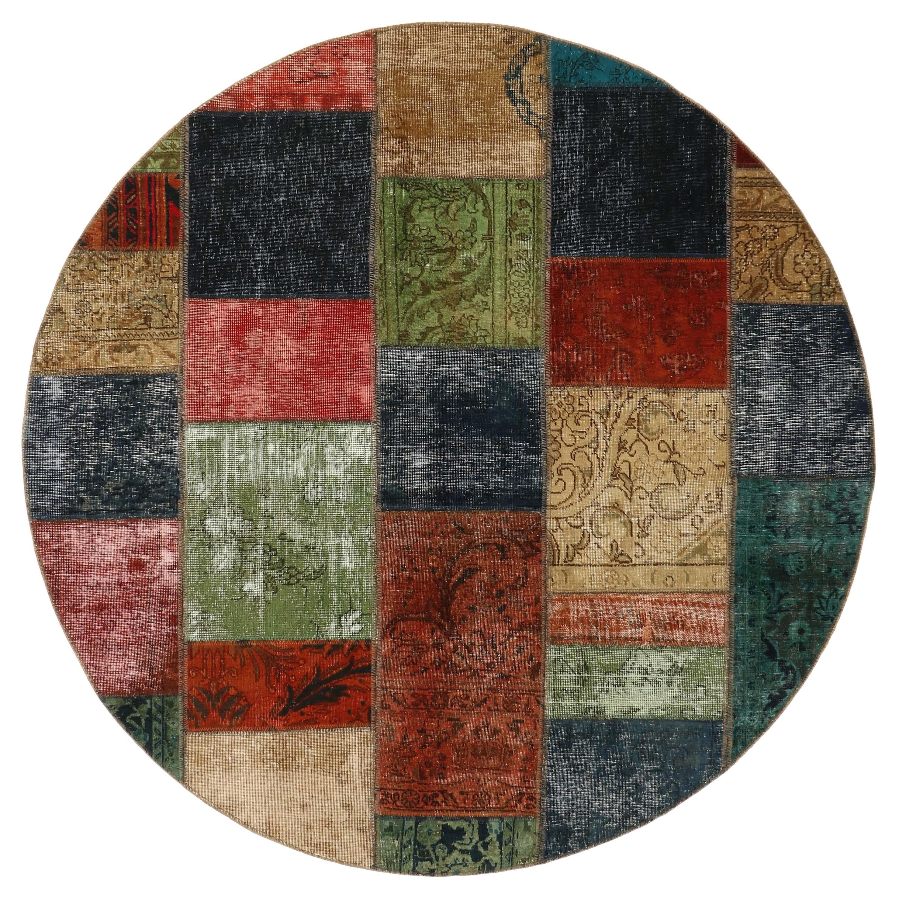 Authentic multicolour patchwork persian circle rug