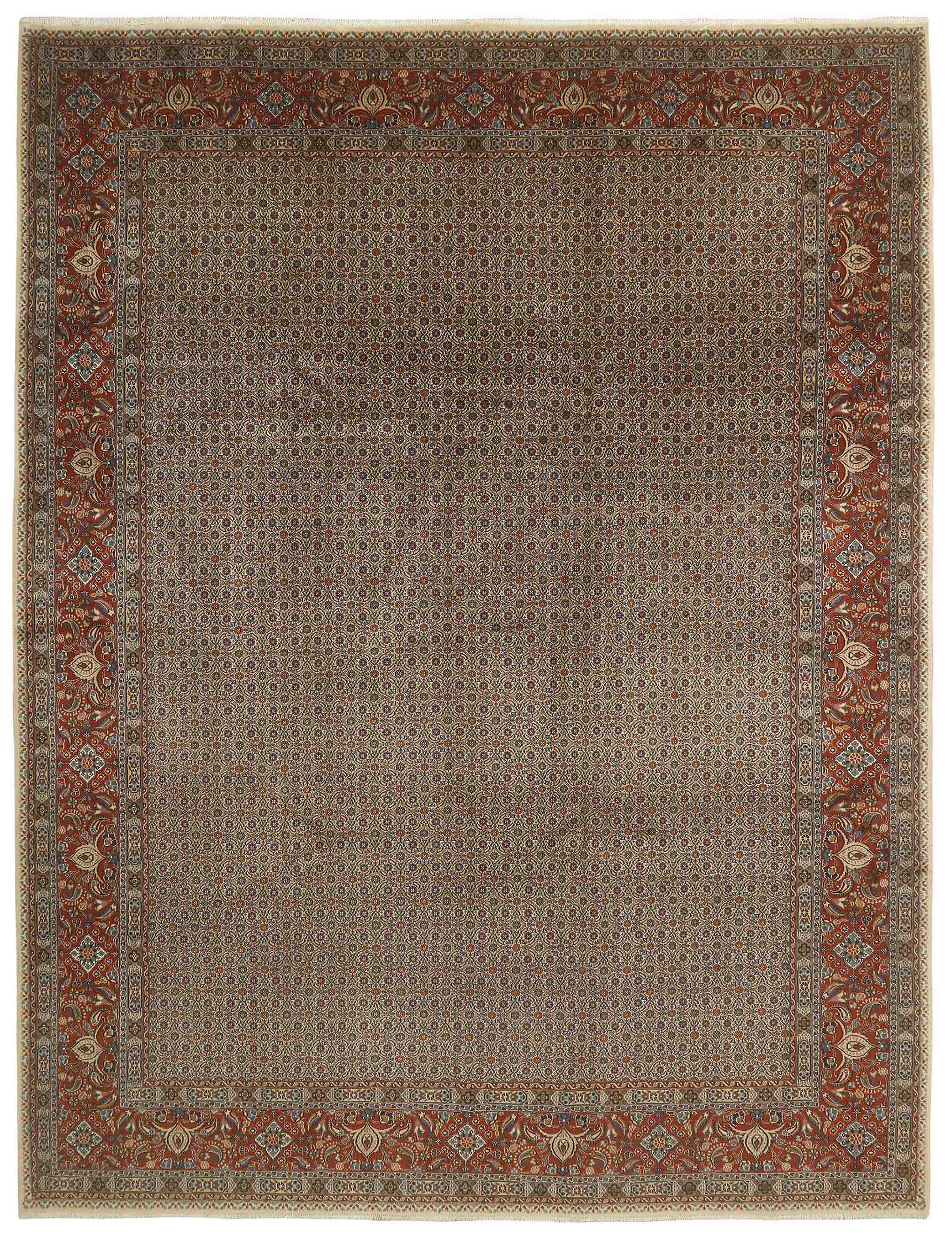 authentic persian rug with traditional floral pattern in cream, blue and red