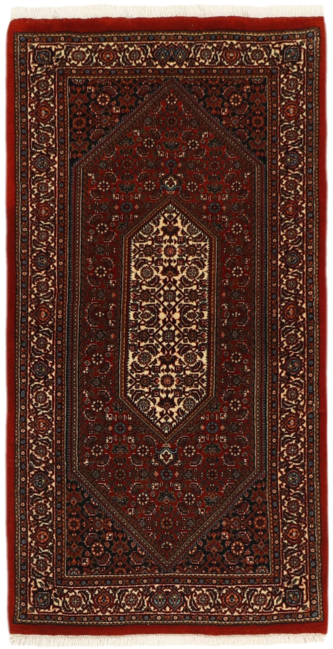 Red and cream persian rug with traditional floral design