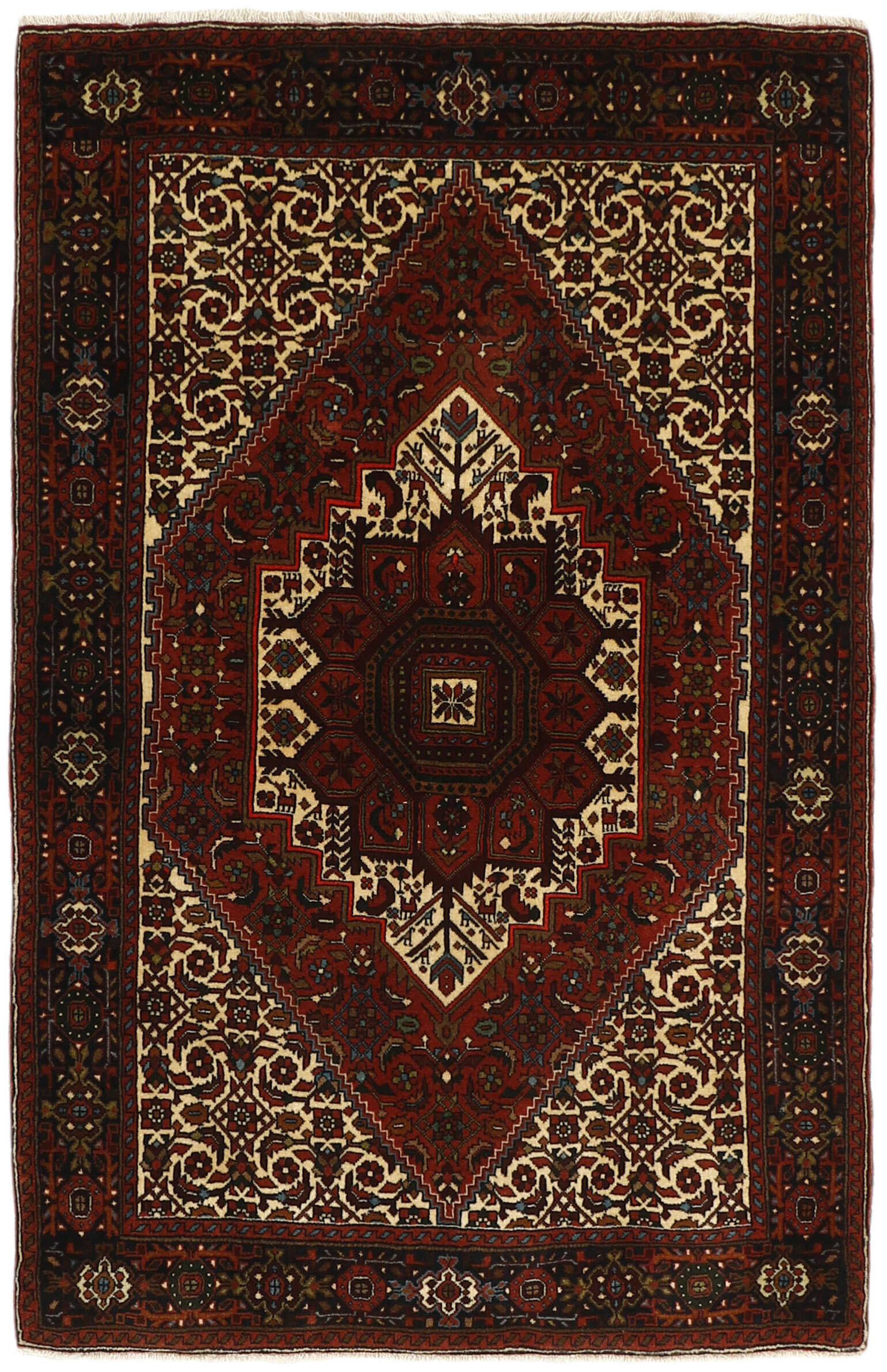 Red persian rug with a floral design