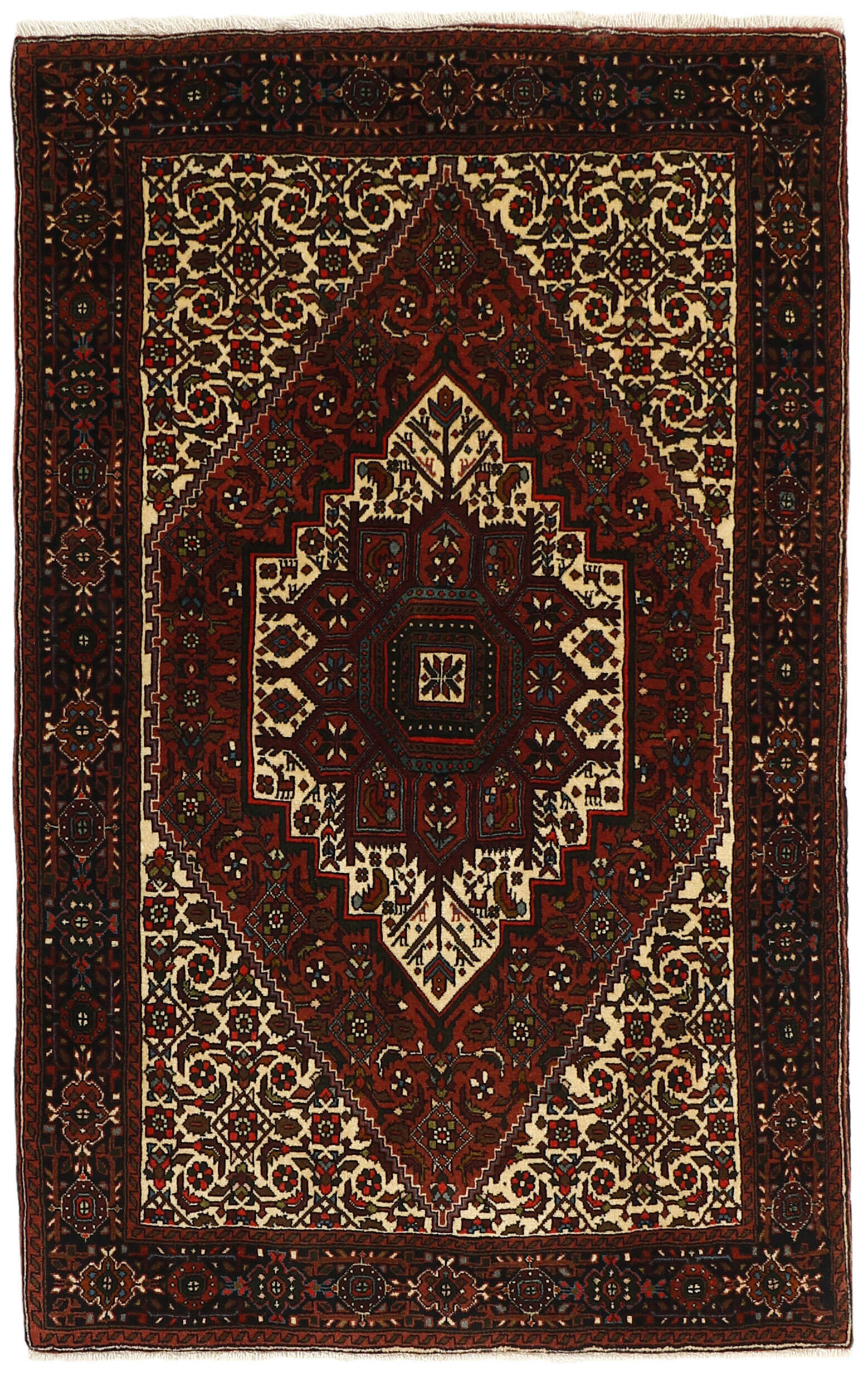 Red persian rug with a floral design
