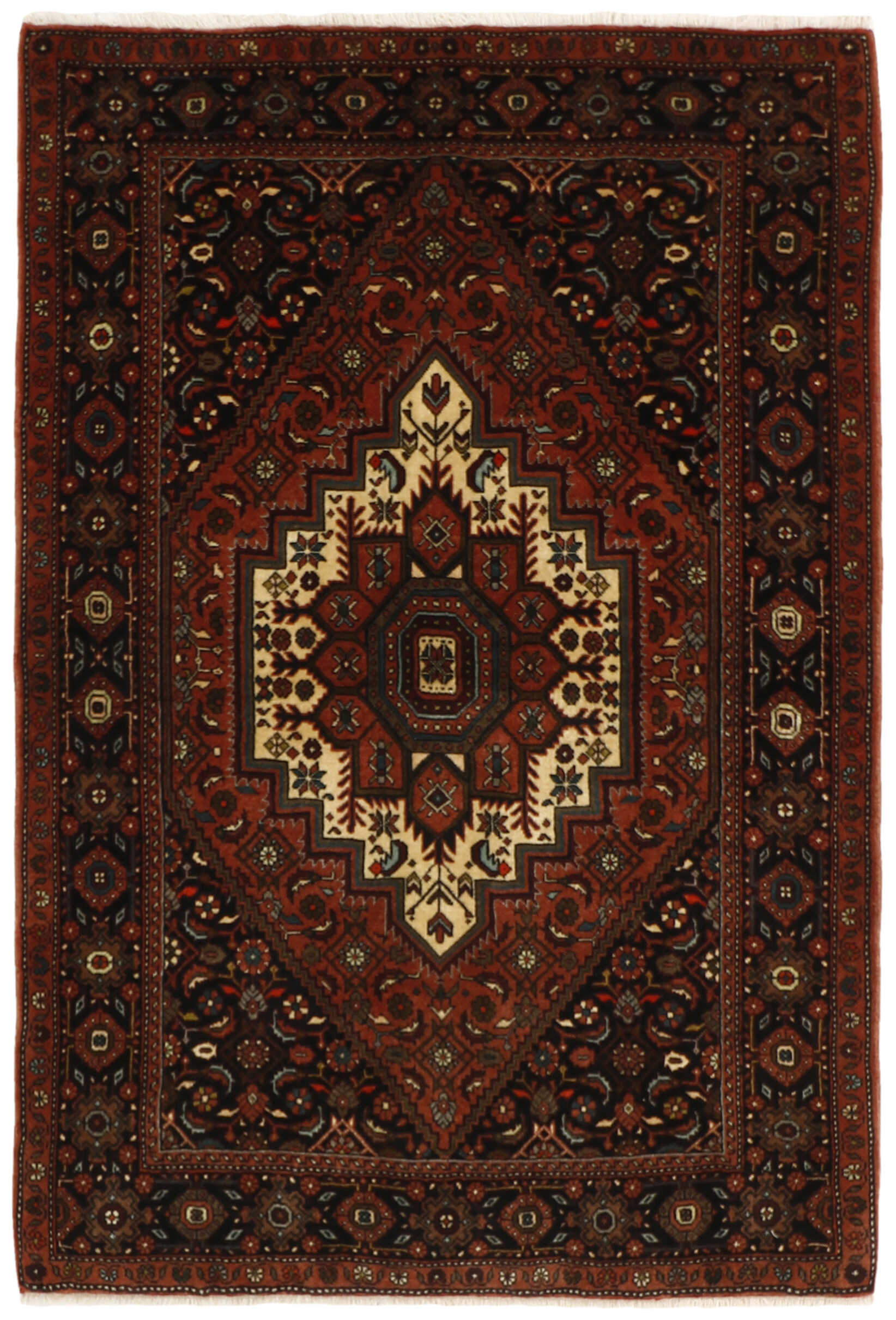 Red persian rug with a floral design
