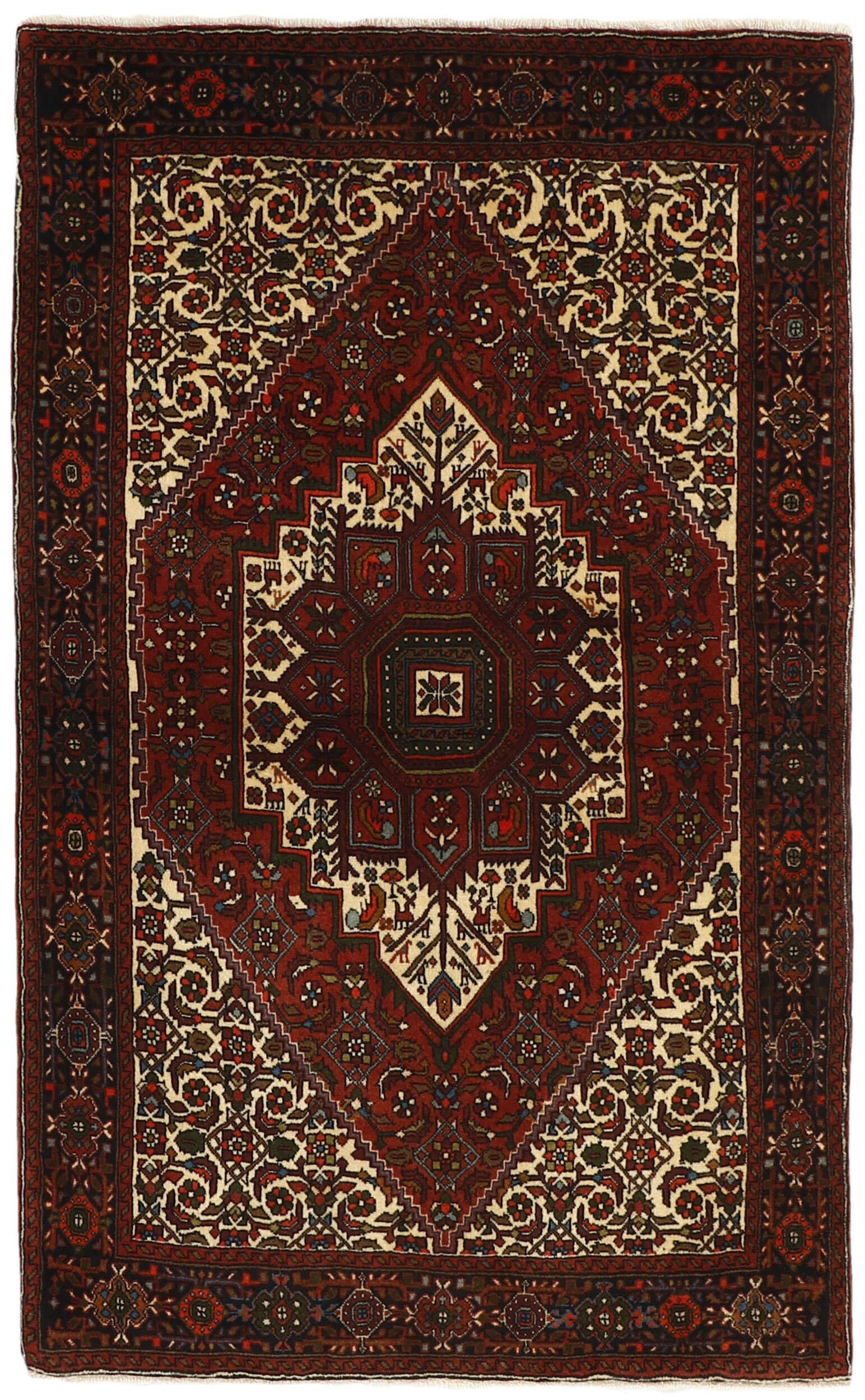 Red persian rug with a floral design