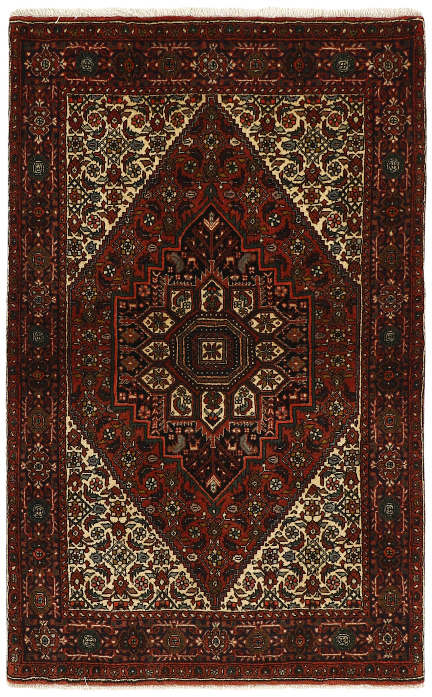 Red persian rug with a floral design