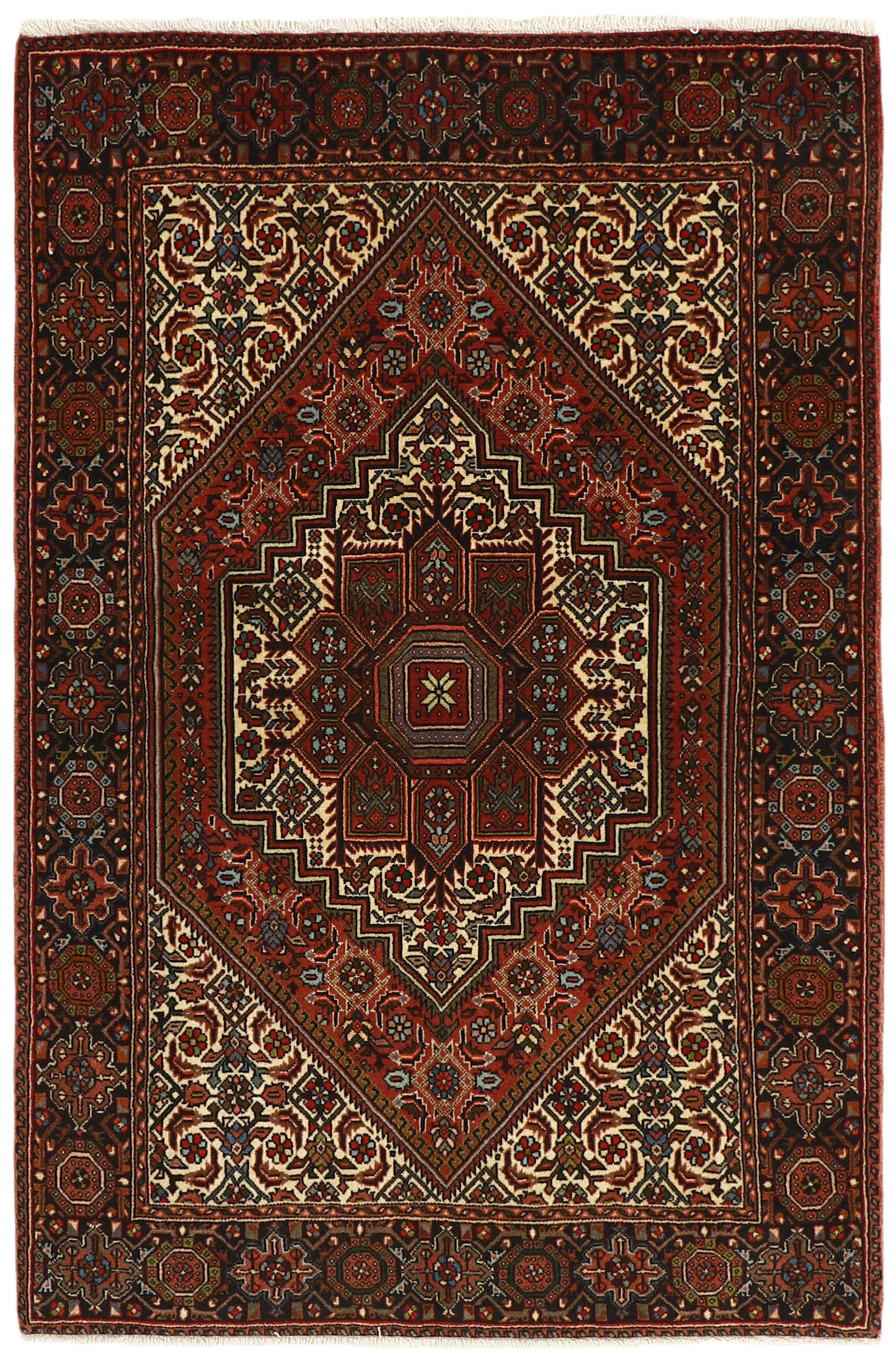 Red persian rug with a floral design
