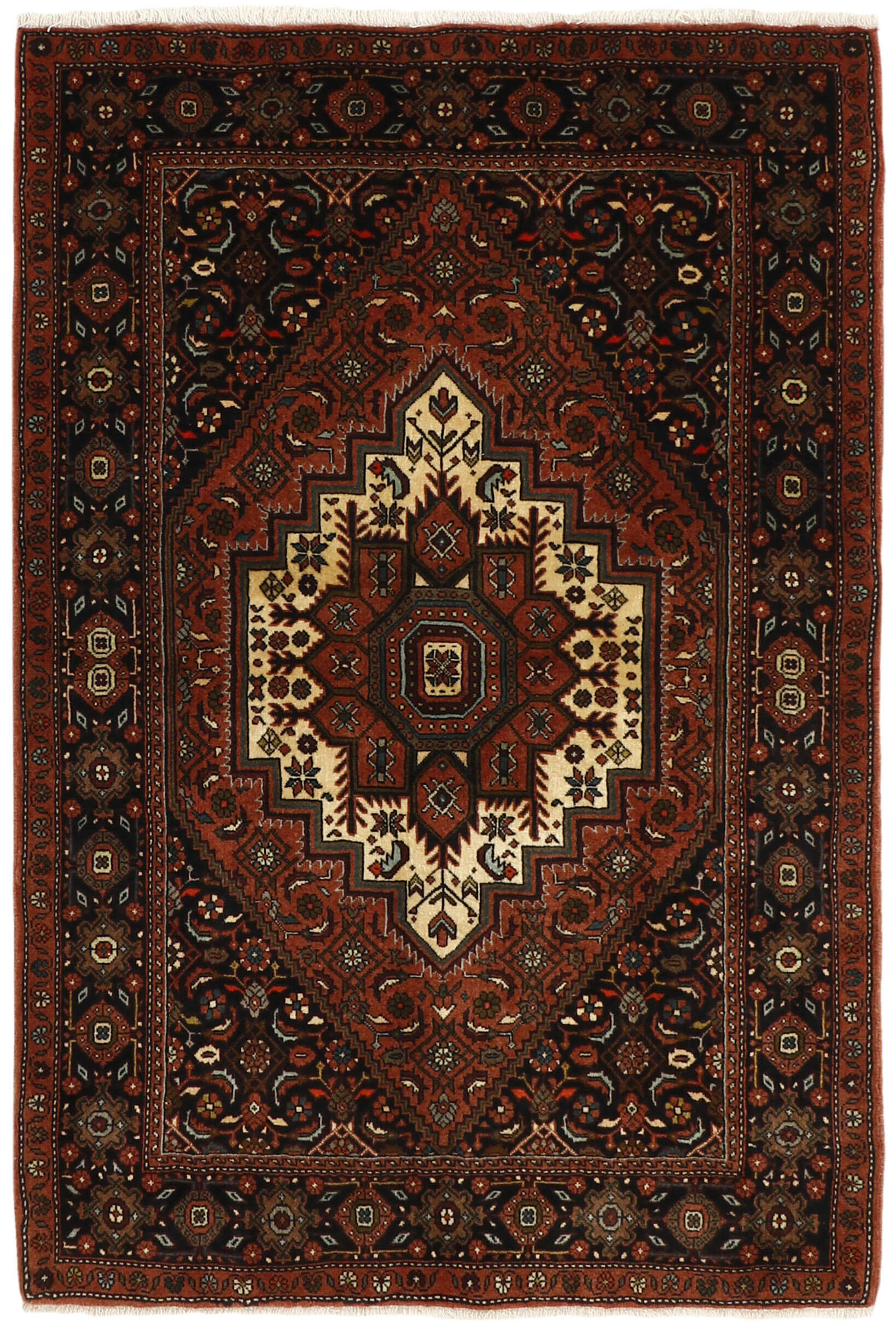 Red persian rug with a floral design