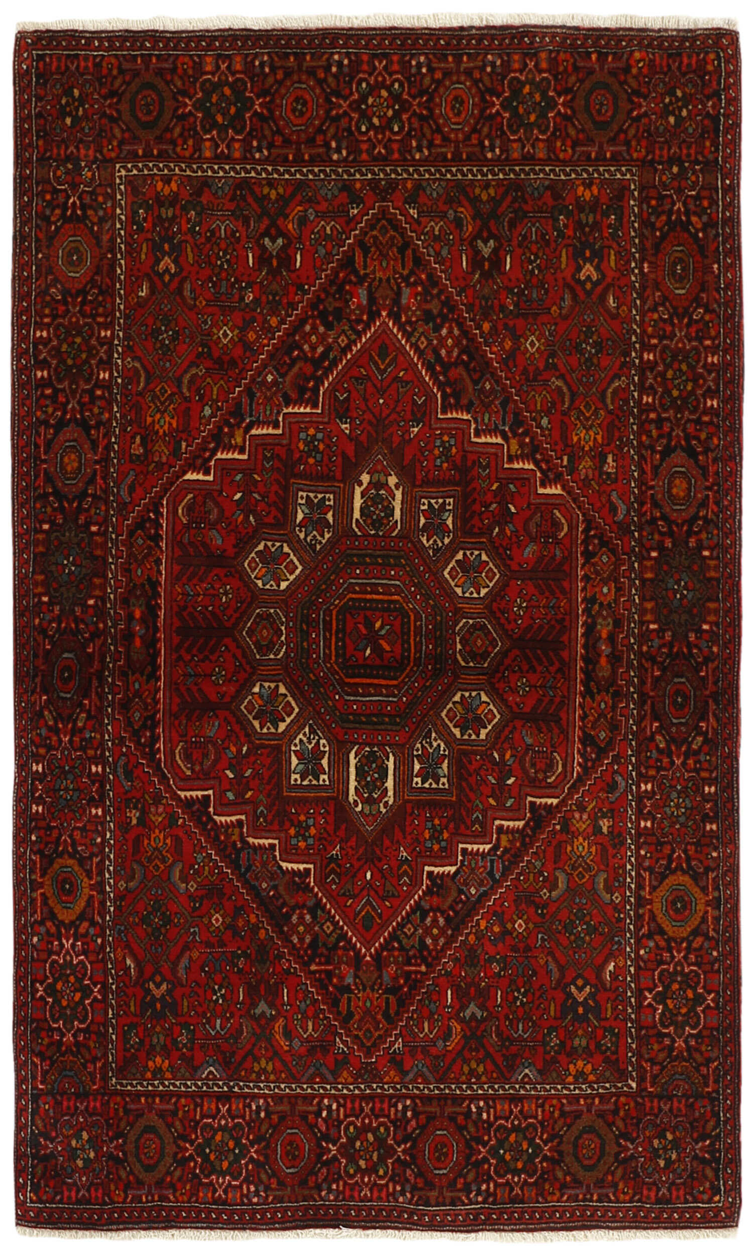 Red persian rug with a floral design