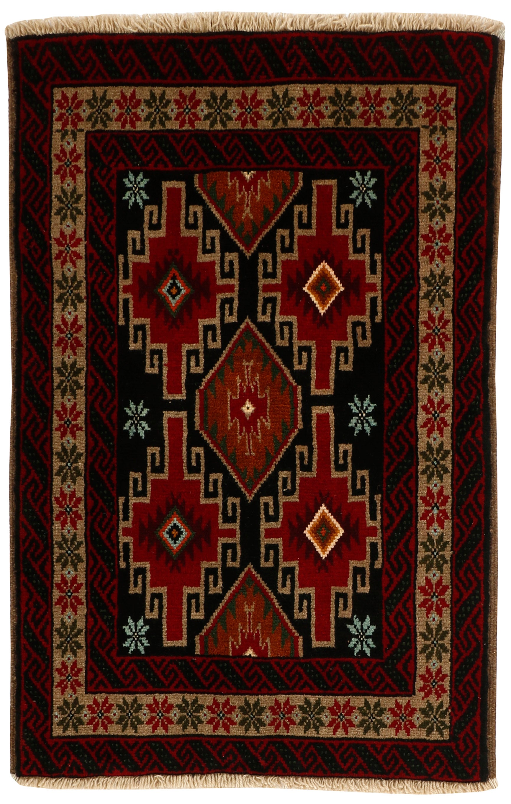 Red Persian wool rug with traditional design