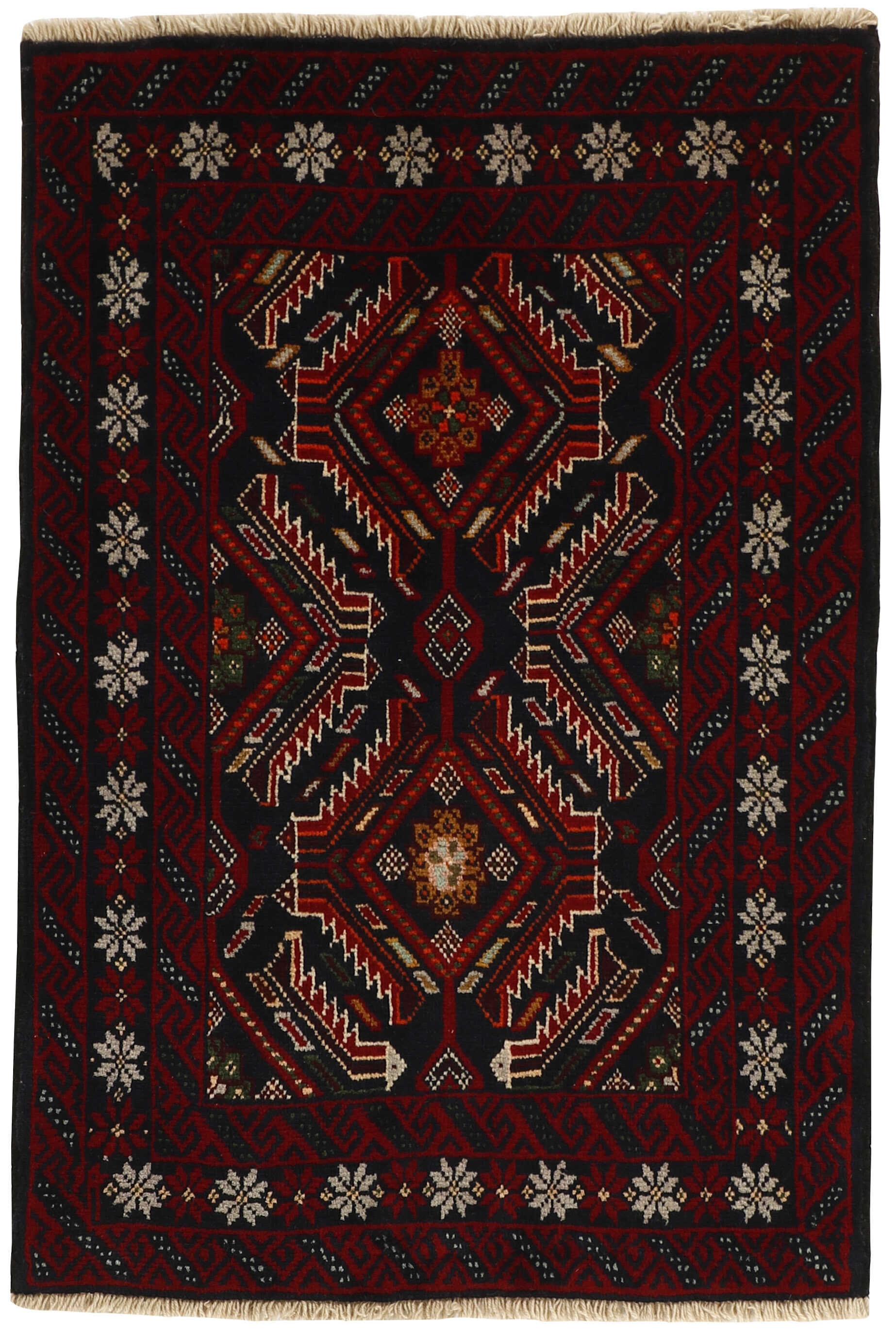 Red Persian wool rug with traditional design