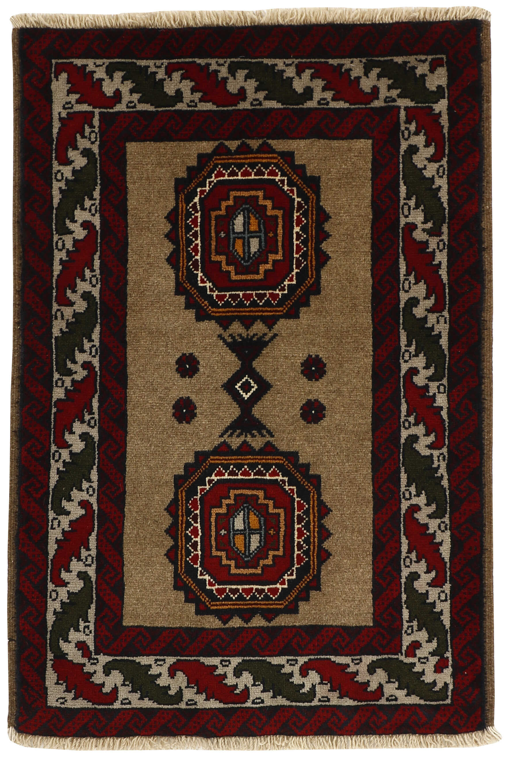 Red Persian wool rug with traditional design