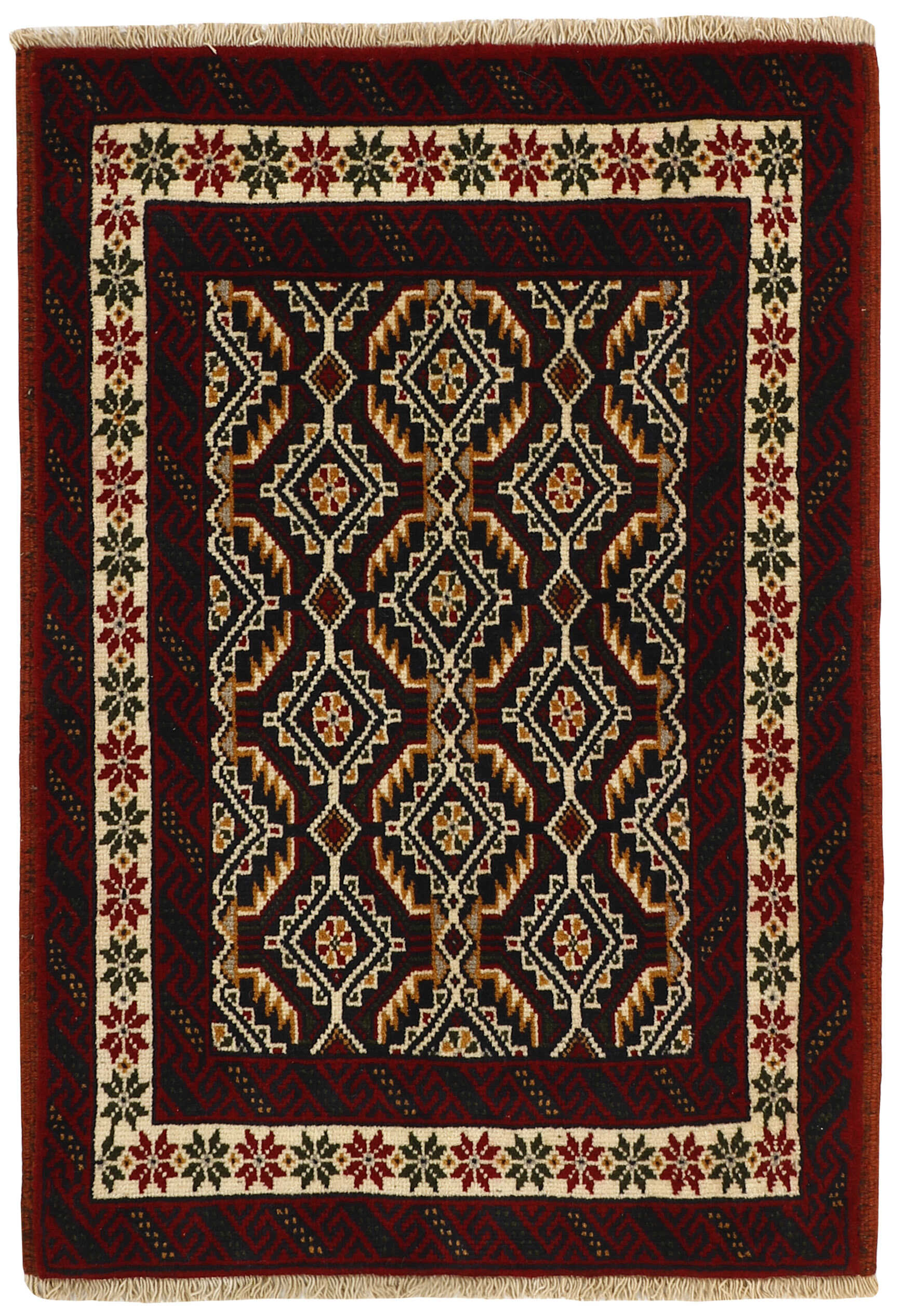 Red Persian wool rug with traditional design