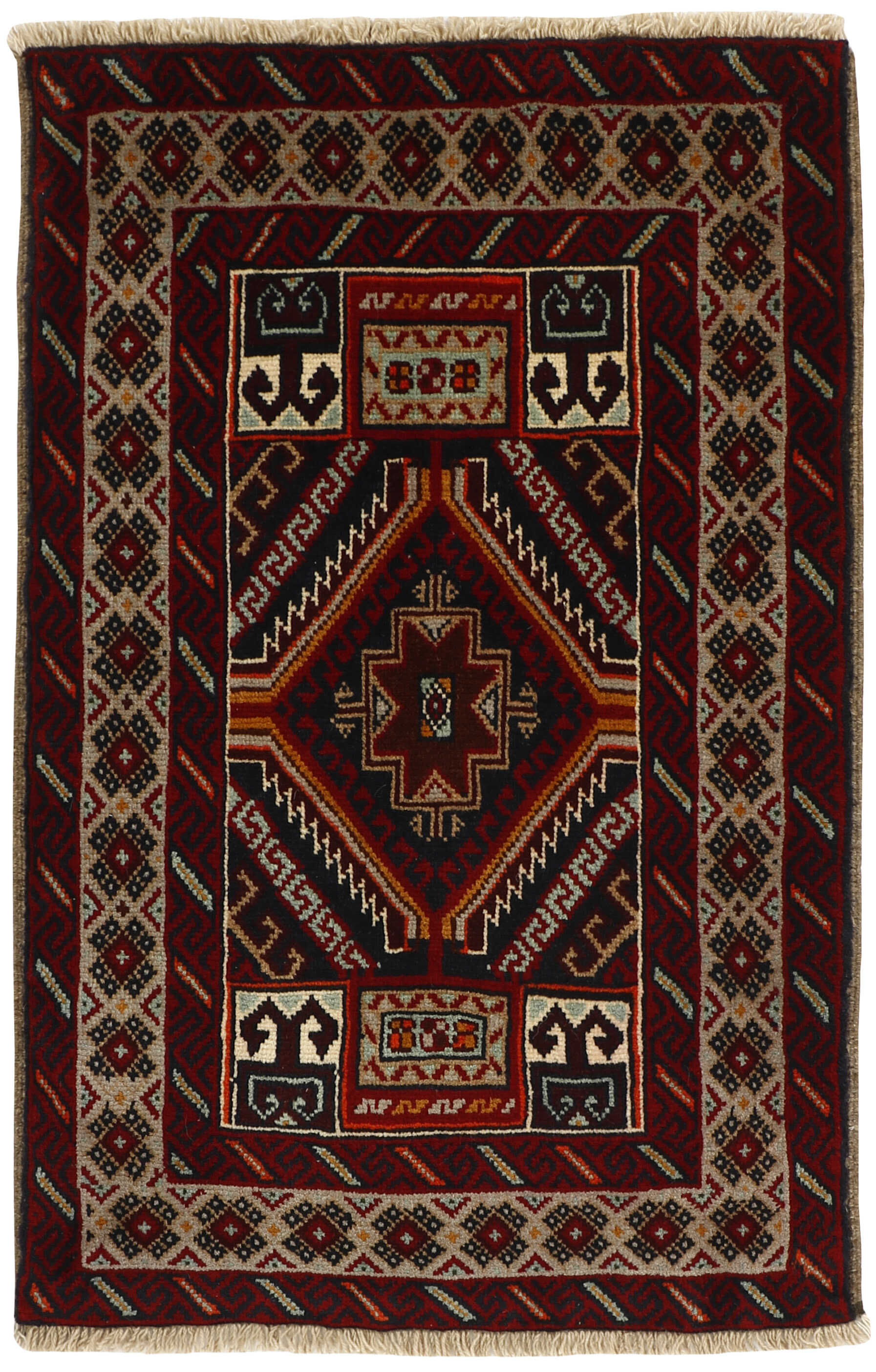 Red Persian wool rug with traditional design