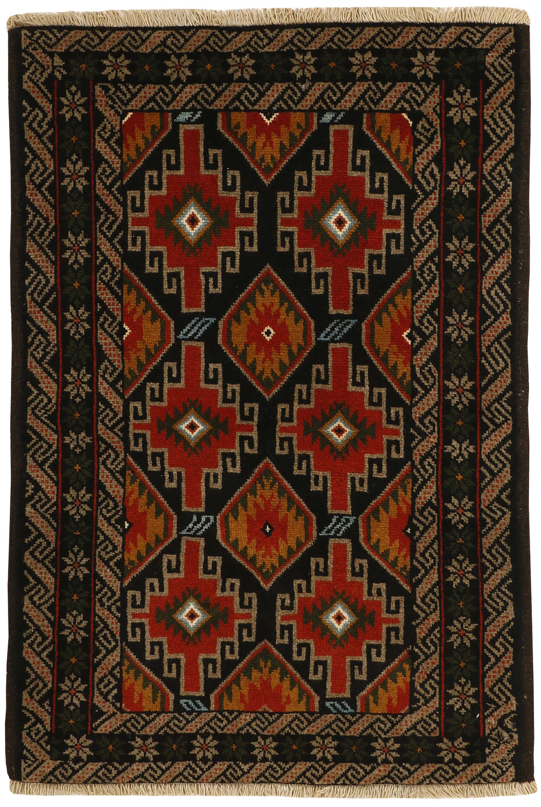 Red Persian wool rug with traditional design