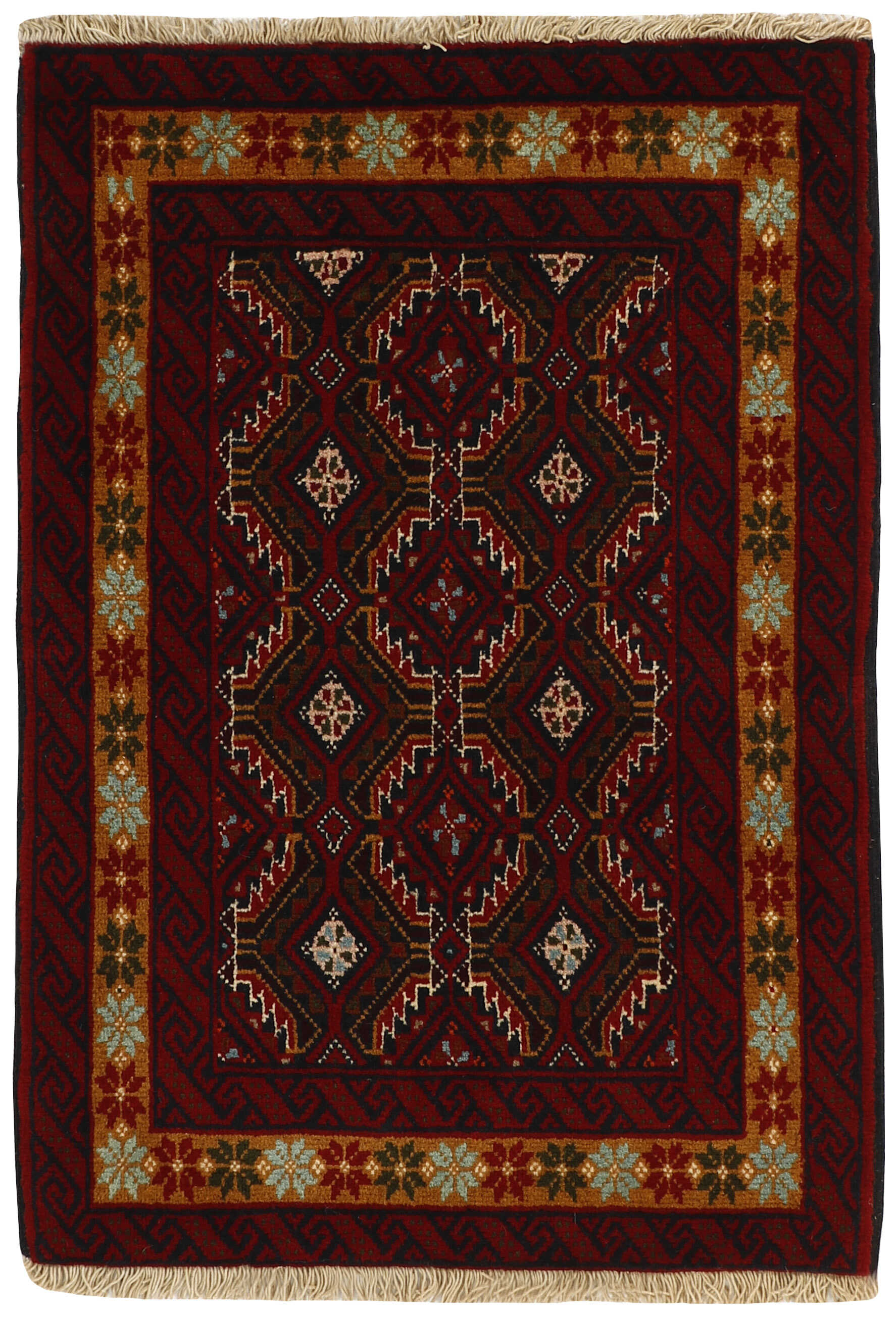 Red Persian wool rug with traditional design